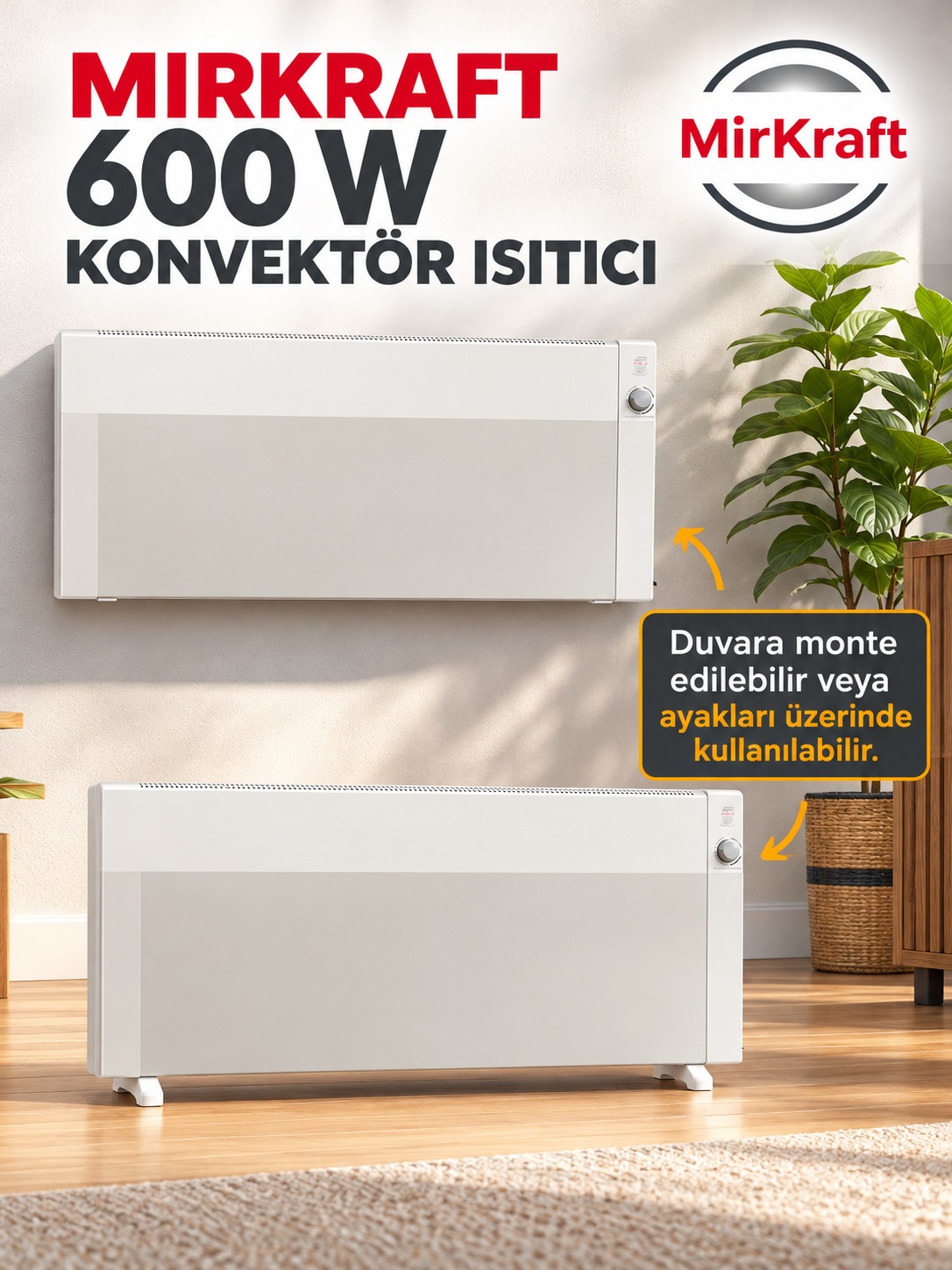 MirKraft 600W Wi-Fi Dijital Konvektör Isıtıcı Petek Radyatör ECON 110 – Beyaz 2