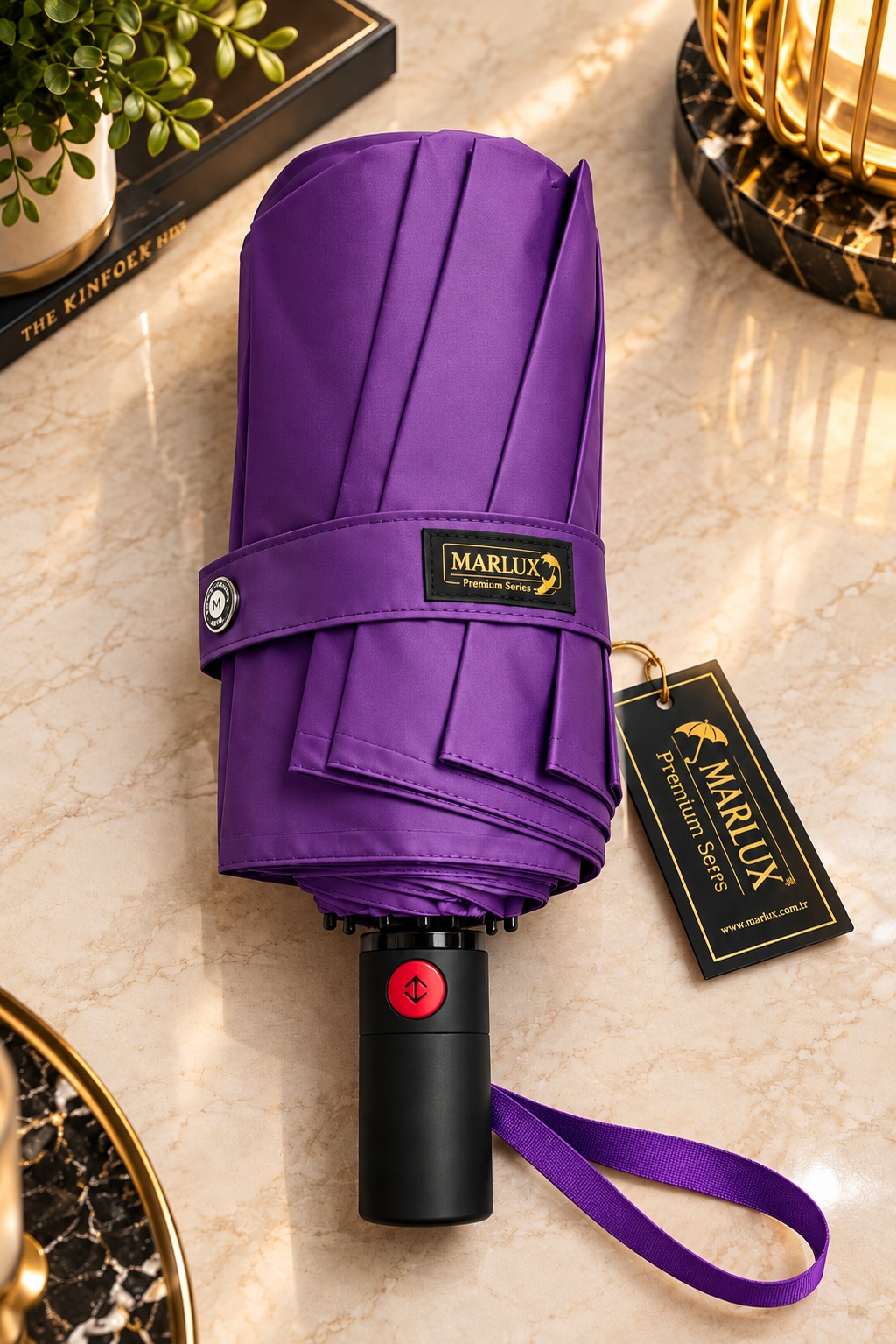 MARLUX Premium 10 Telli Çift Katlı Rüzgar Tahliyeli Otomatik Şemsiye 105 cm – 120 km/sa Rüzgar Testli – Mor 2