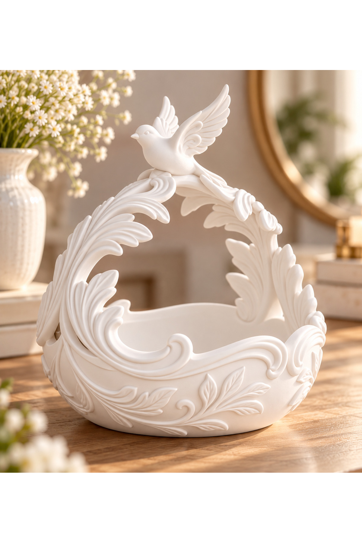 Kuş ve Çiçek Figürlü Dekoratif Sepet, 3D Baskı PLA Pembe Çiçeklik, Takı ve Aksesuar Organizeri 2