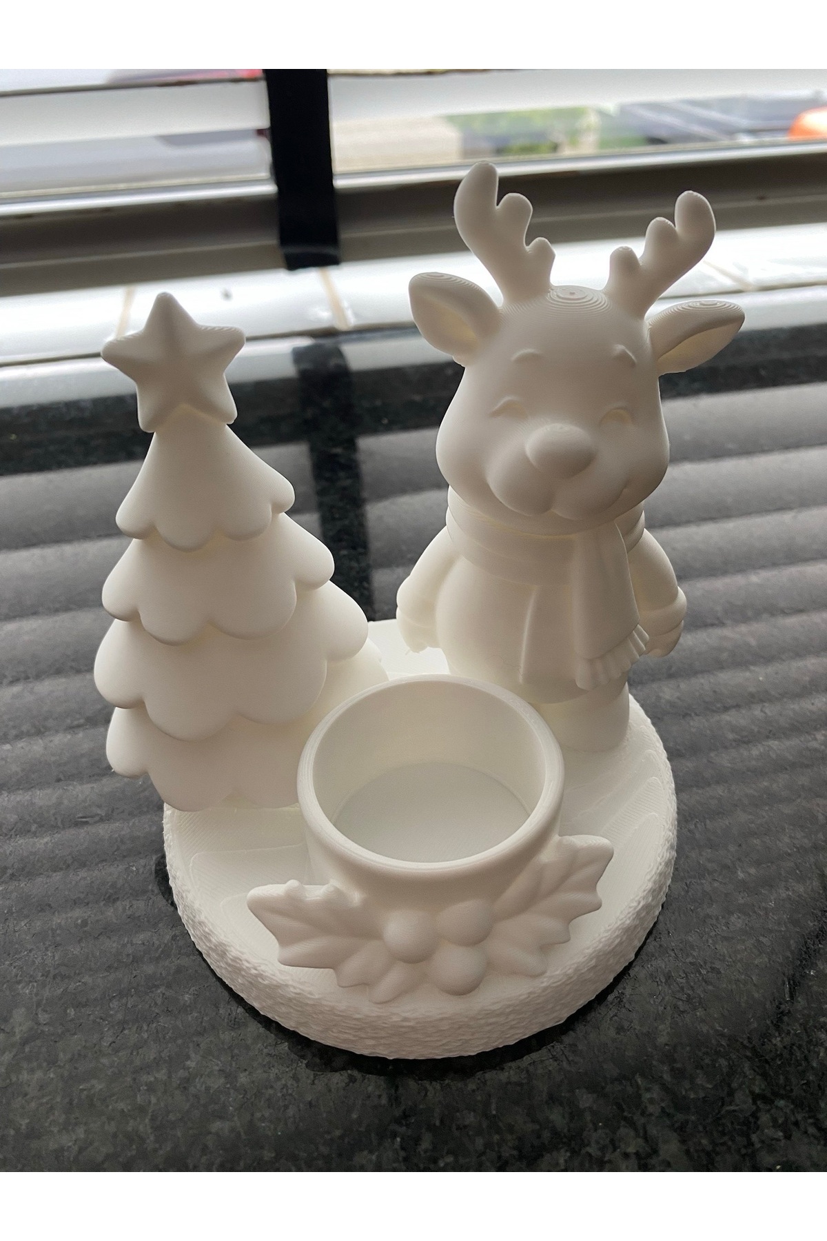 3D Baskı Yılbaşı Temalı Geyik ve Çam Ağacı Mumluk Seti – Dekoratif Noel Masa Süsü 3