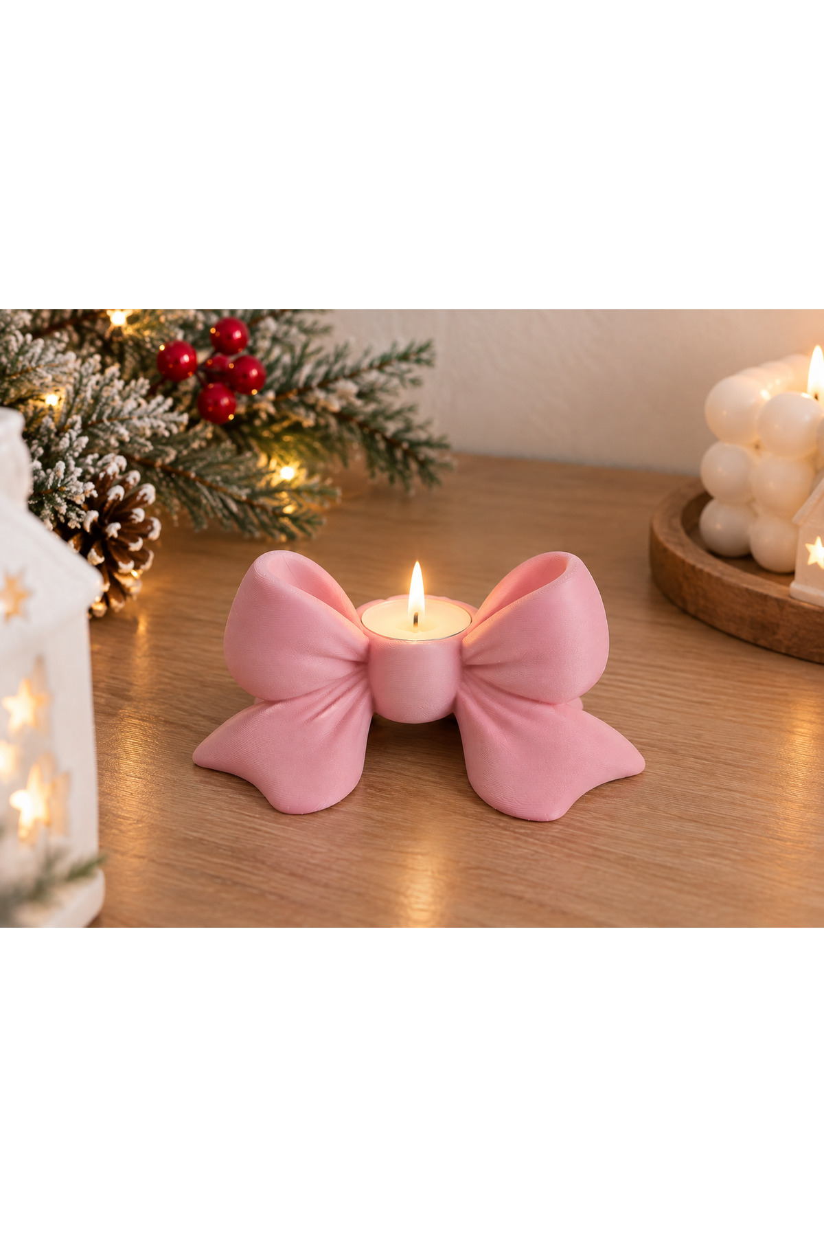 3D Baskı Fiyonk Tasarımlı Tealight Mumluk – Dekoratif Yılbaşı ve Masaüstü Süsü 2