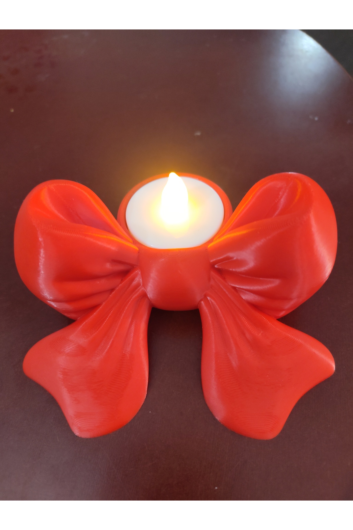 3D Baskı Fiyonk Tasarımlı Tealight Mumluk – Dekoratif Yılbaşı ve Masaüstü Süsü 3
