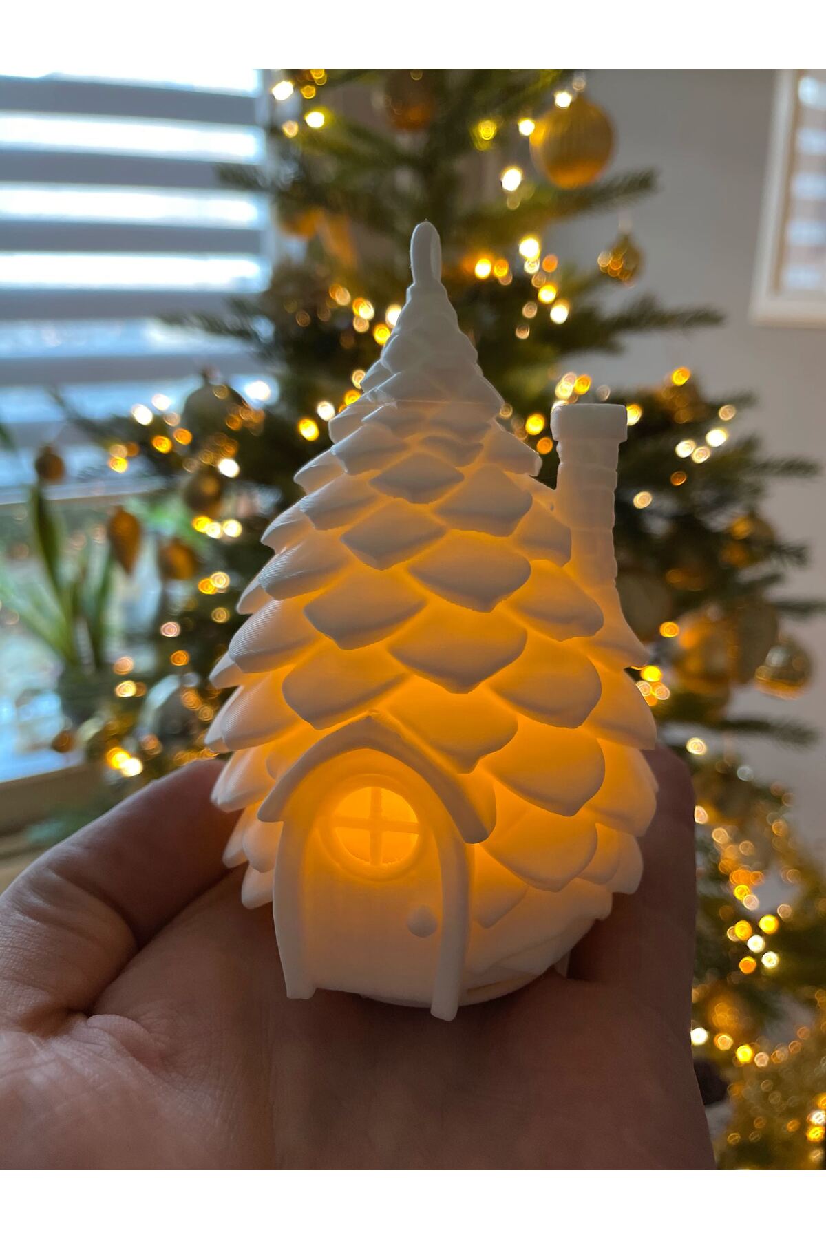 3D Baskı Çam Ağacı Ev Biblo – Işıklı Yılbaşı ve Noel Temalı Dekoratif Ev Süsü 3
