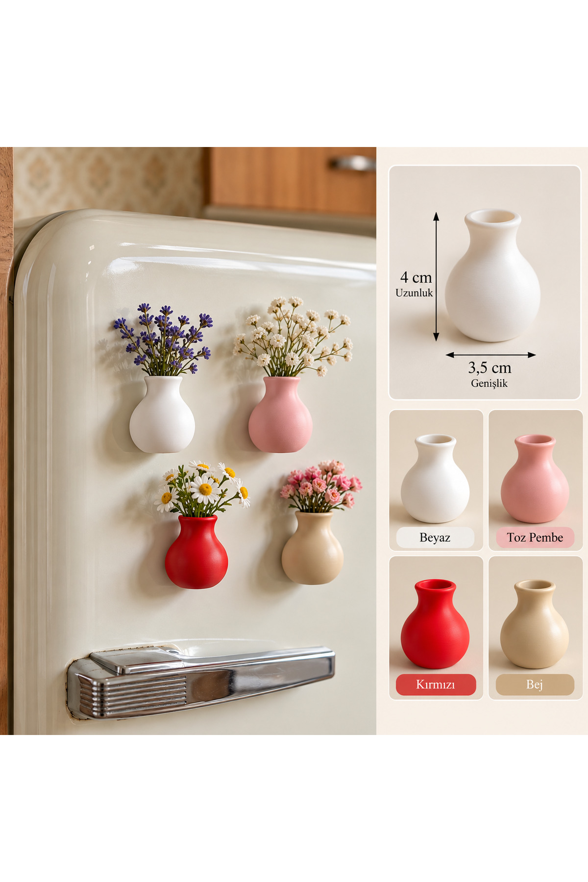 Dekoratif Mıknatıslı Mini Duvar Vazosu Çiçeklik 4’lü Set (Çiçekler dahil değildir) 2
