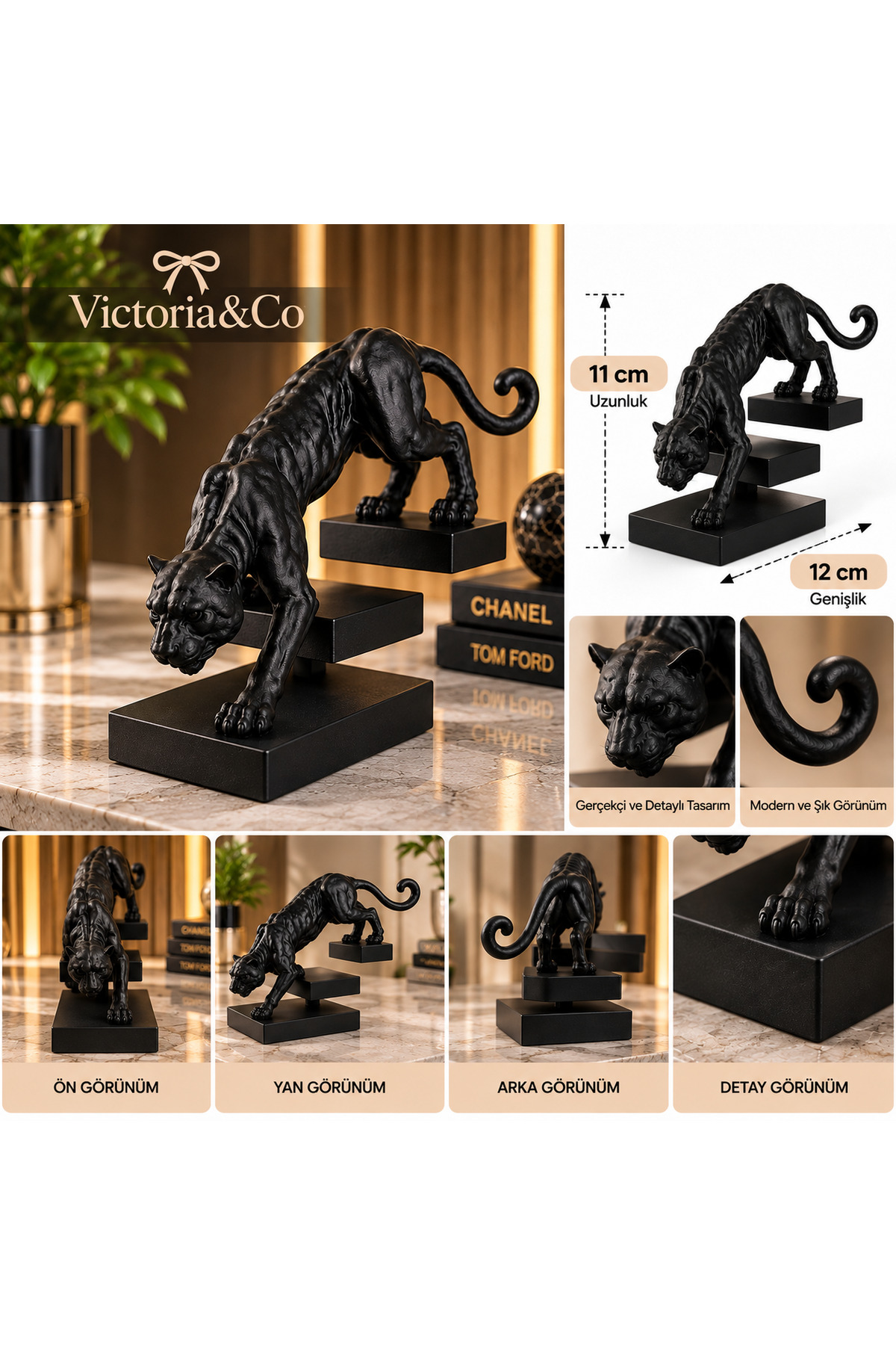 Siyah Panter Figürlü Dekoratif Heykel Modern Ev ve Ofis Dekoru – 3D Baskı 4