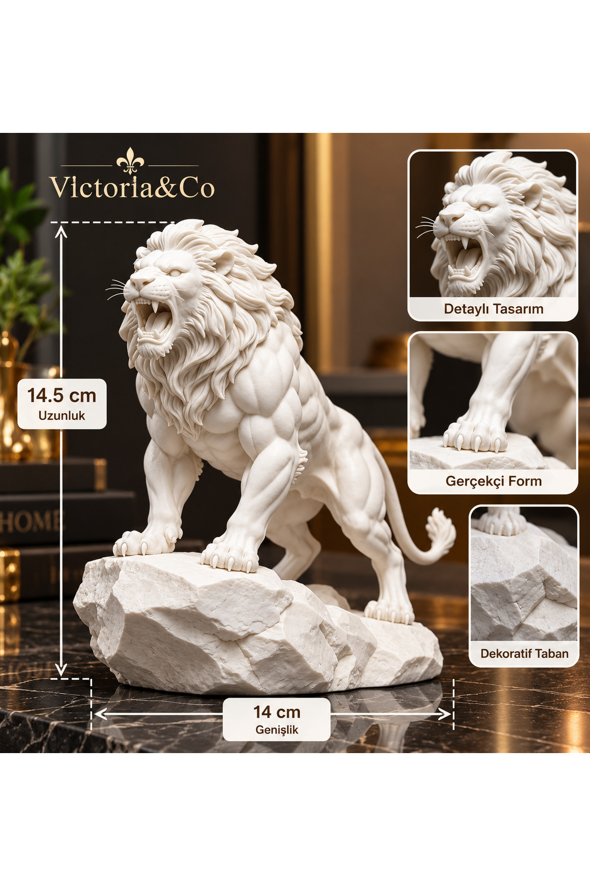 Kükreyen Aslan Figürlü Kaya Tabanlı Dekoratif Heykel – 3D PLA BASKI DAYANIKLI MALZEME 2