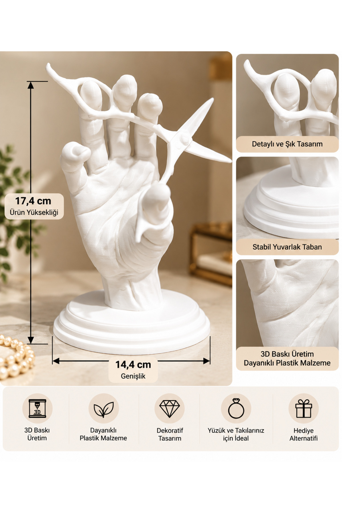 El Figürlü Dekoratif Takı ve Yüzük Standı – 3D Baskı Tasarım 2