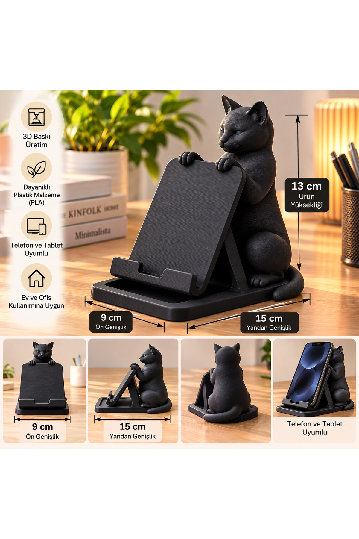 Kedi Figürlü Telefon ve Tablet Standı – 3D Baskı Plastik Tasarım 2