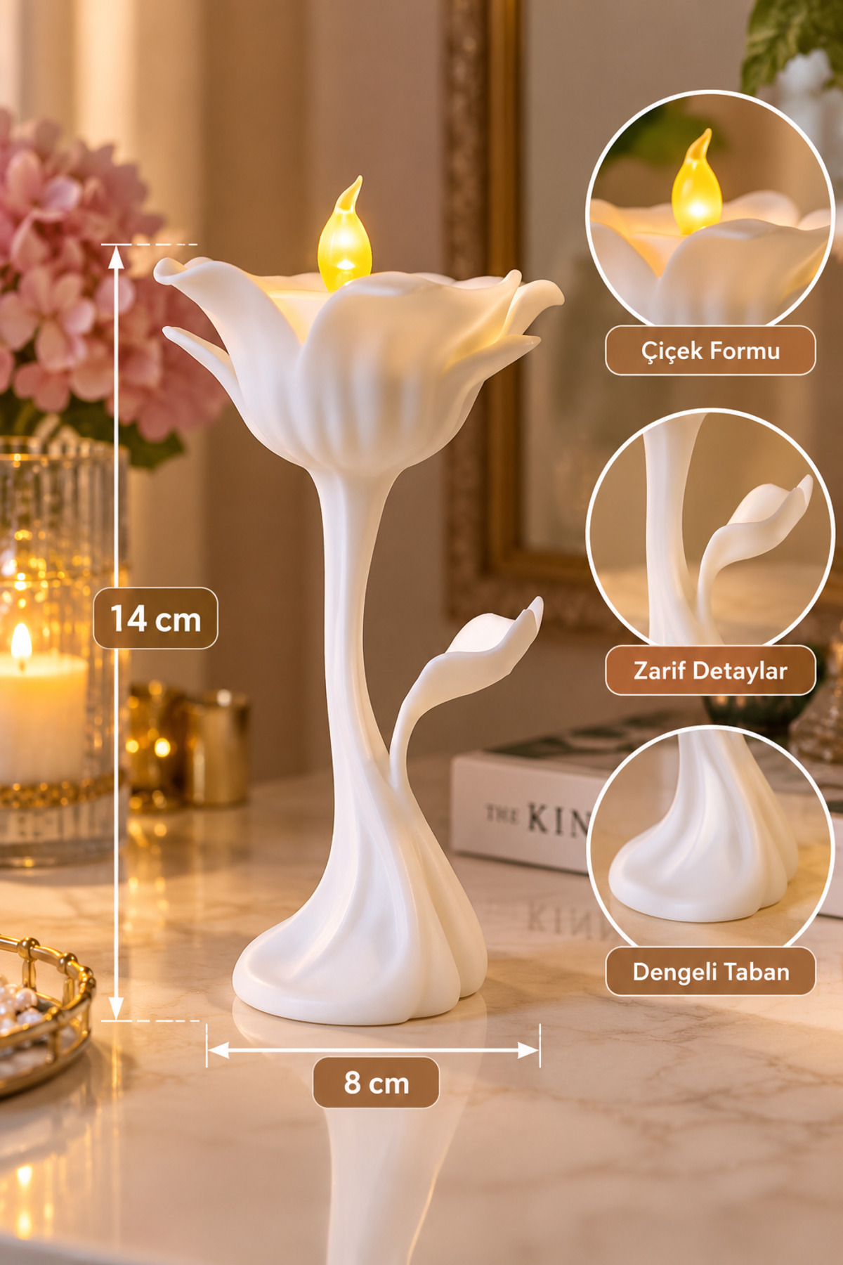 🏆 Dekoratif Çiçek Mumluk LED Tealight Mumluk 2