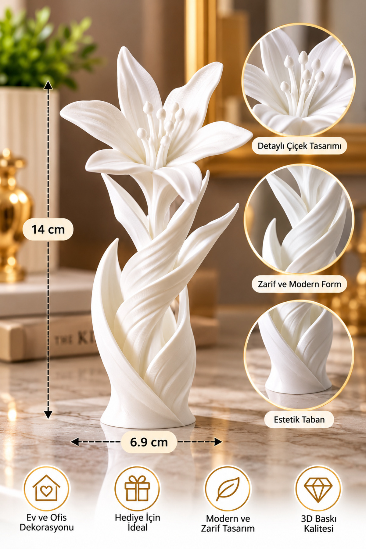 3D Baskı Dekoratif Zambak Çiçeği – Modern Masaüstü Biblo 3