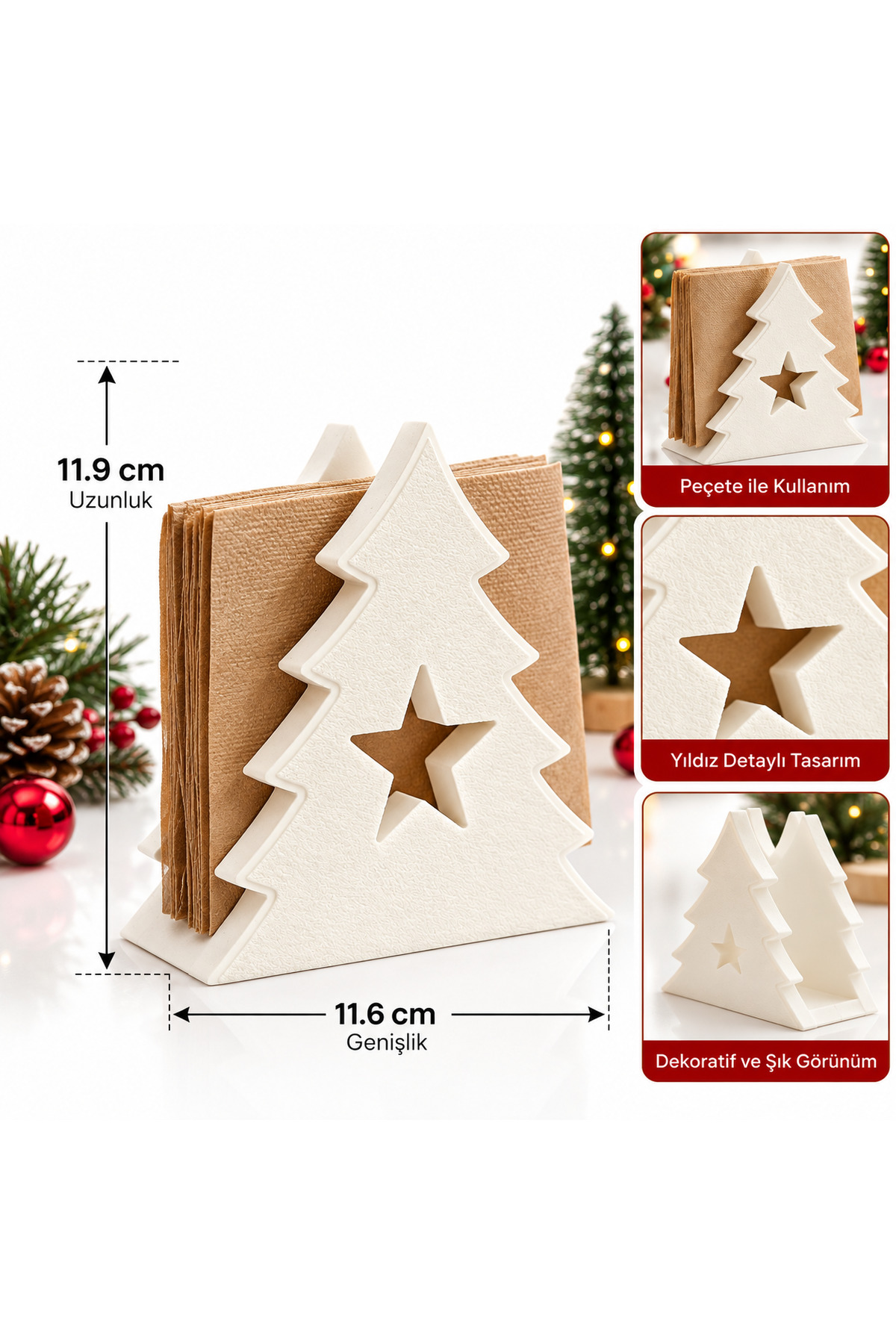 Yılbaşı Çam Ağacı Dekoru – Yıldız Detaylı Dekoratif Masaüstü Noel Ağacı 2