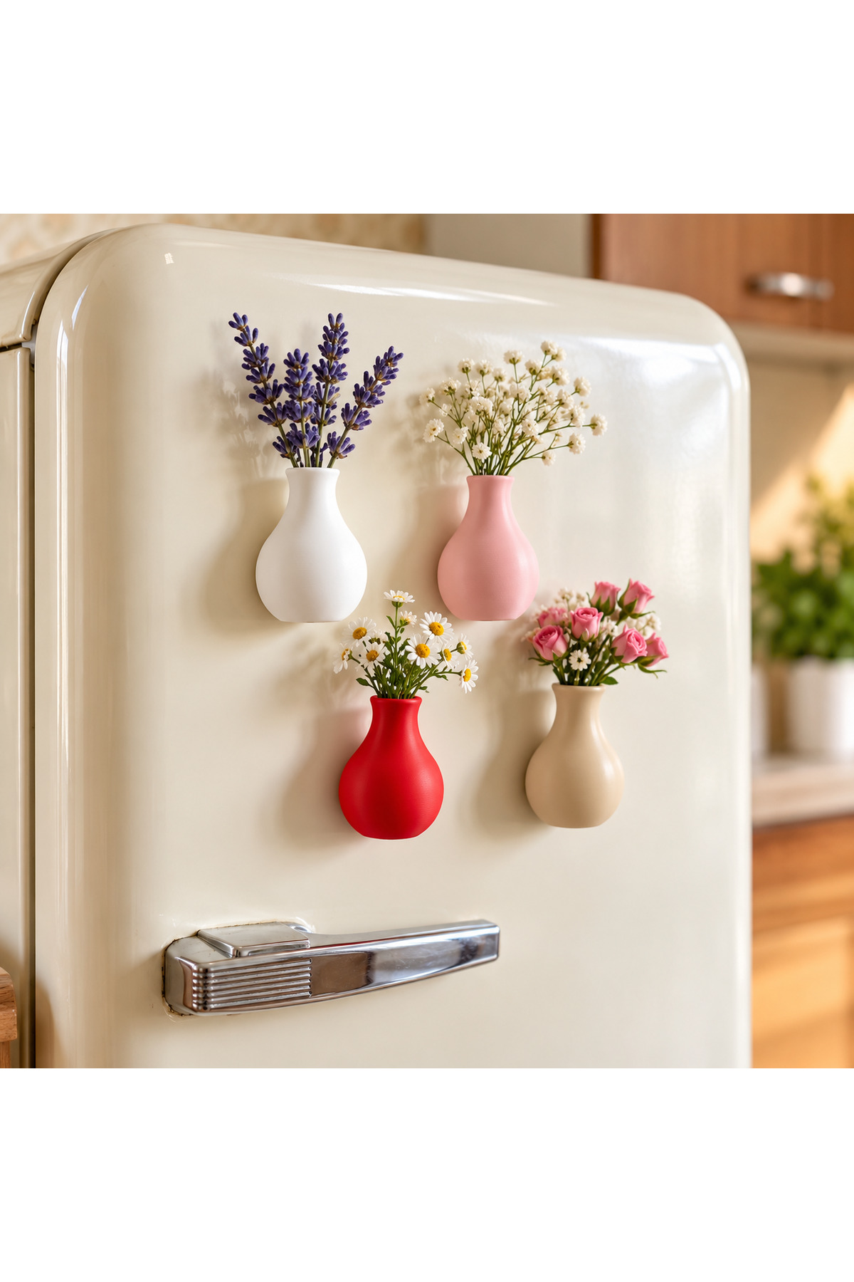 Dekoratif Mıknatıslı Mini Duvar Vazosu Çiçeklik 4’lü Set (Çiçekler dahil değildir)