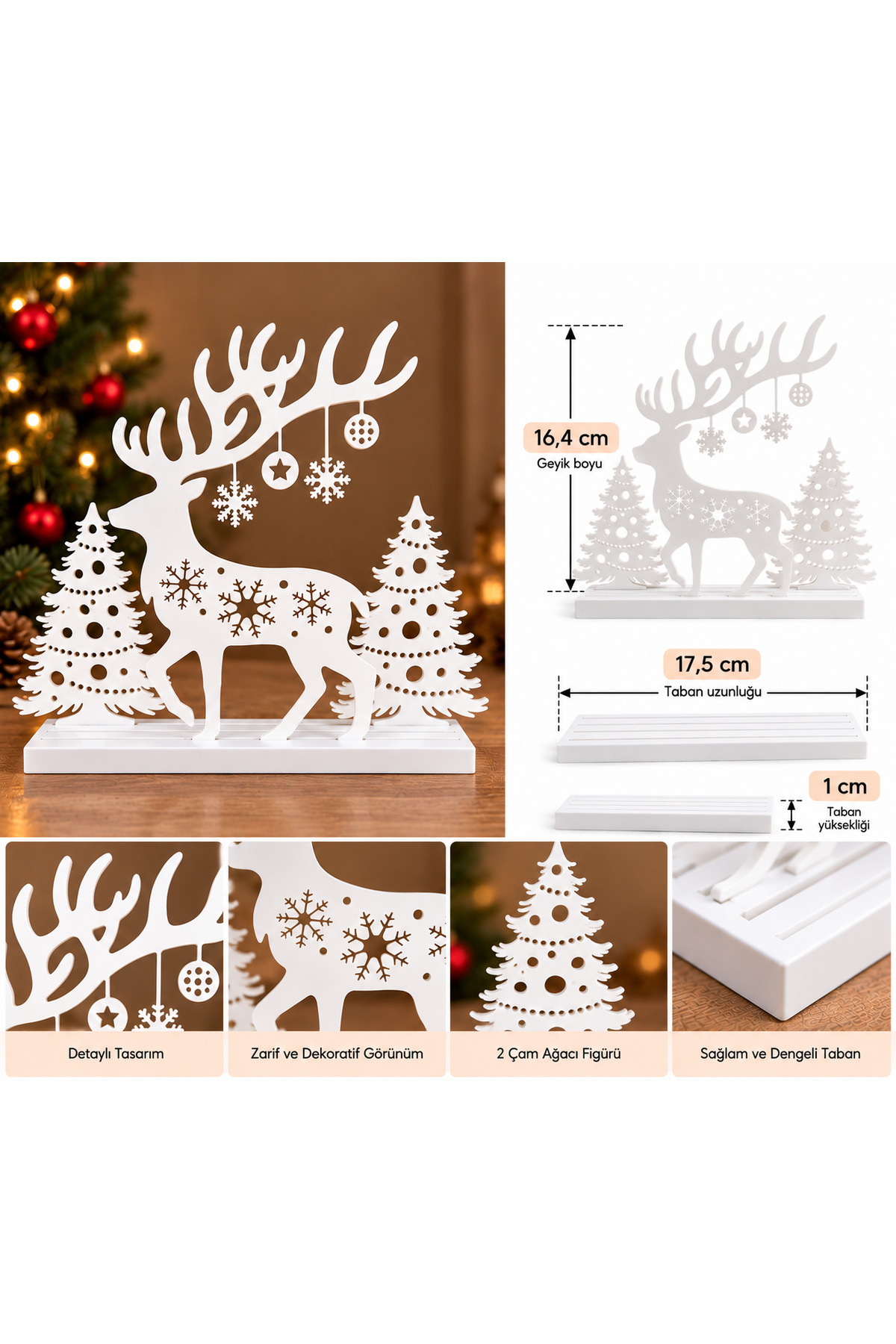 Dekoratif Noel Geyiği Mumluk Biblo Yılbaşı Dekorasyonu Led Tealight Mumluk 2