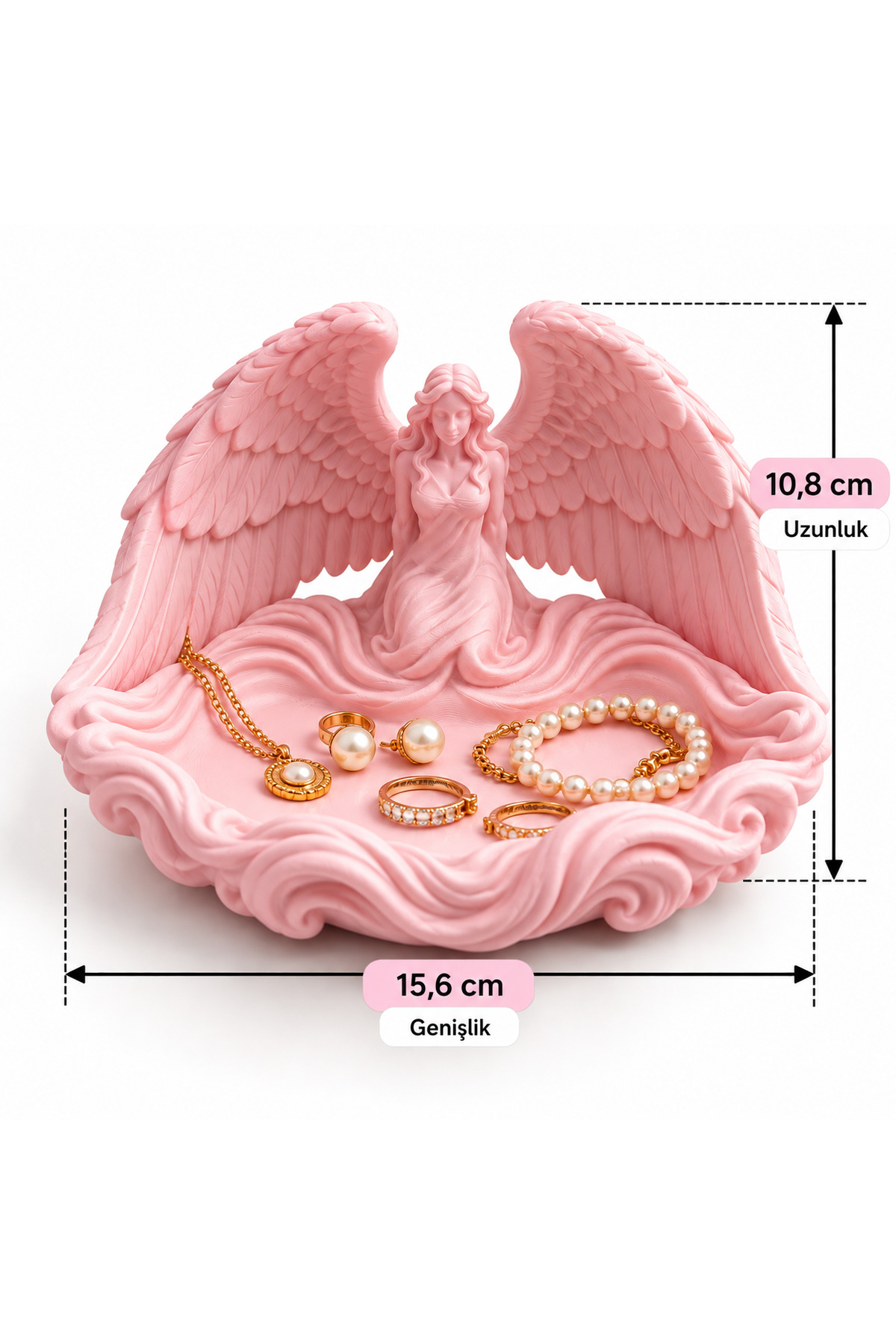 Melek Figürlü Kanat Tasarımlı Dekoratif Takı Organizeri Yüzük Küpe Kolye Standı 2