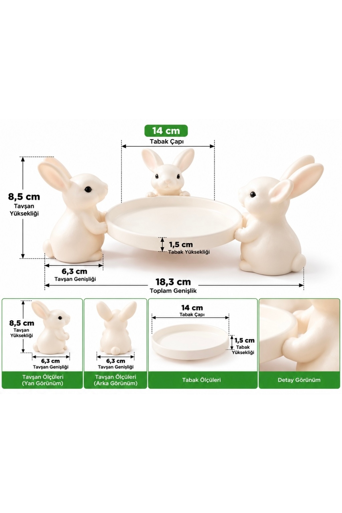 Tavşan Figürlü Dekoratif Sunum Tabağı – Bunny Temalı Masaüstü ve Ev Dekorasyon Tepsisi 2