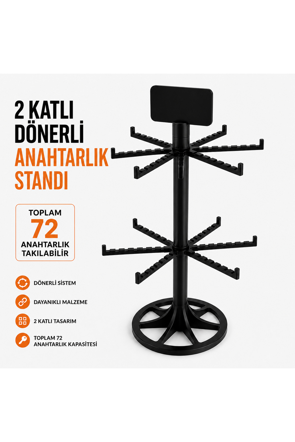 Raf önü anahtarlık standı 2 katlı toplam 72 anahtarlıklı demonte anahtarlık boş anahtarlıl 2