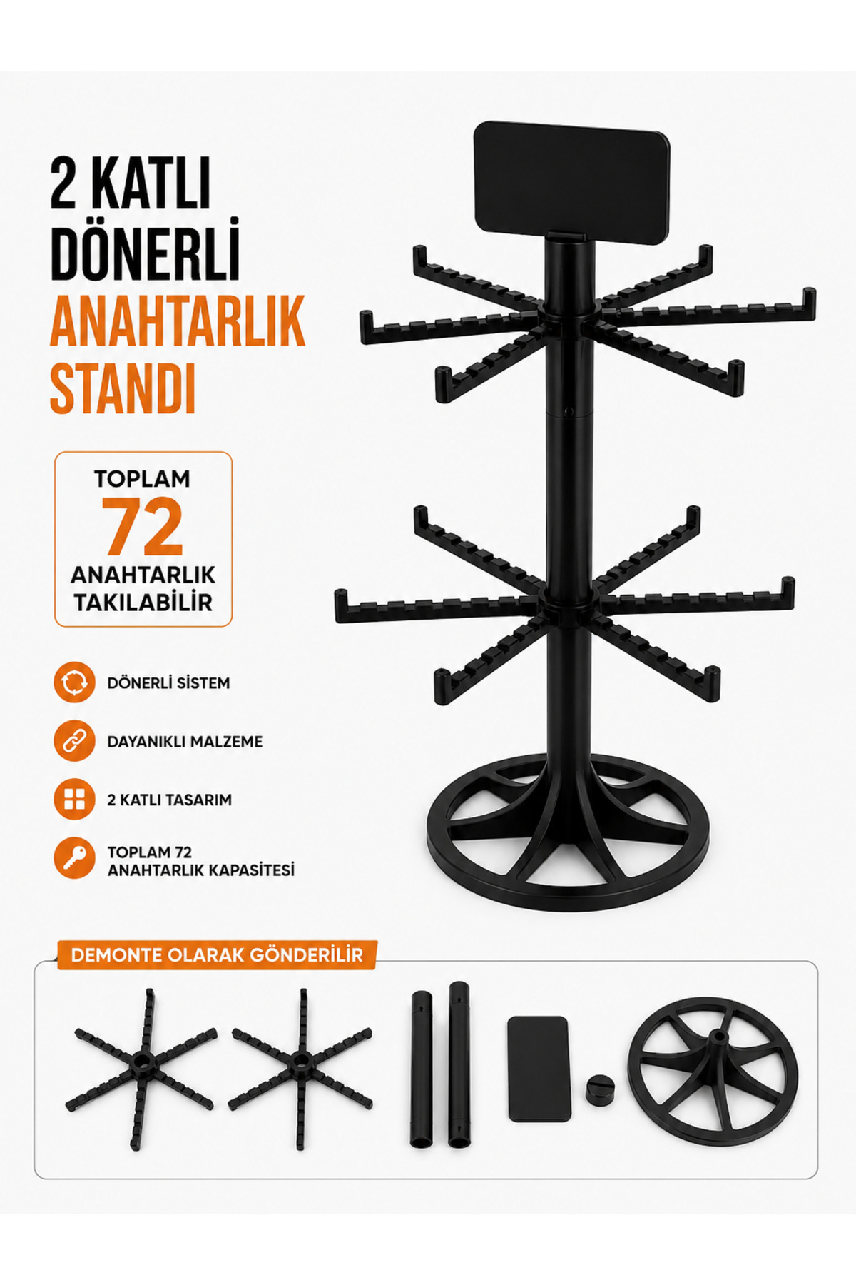 Raf önü anahtarlık standı 2 katlı toplam 72 anahtarlıklı demonte anahtarlık boş anahtarlıl