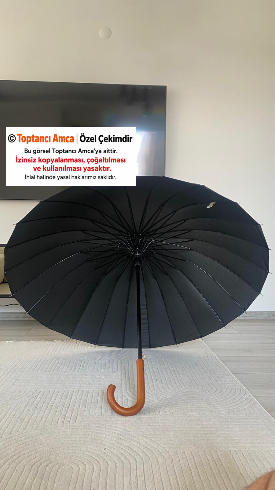 24 Telli Protokol Şemsiyesi Rainwalker RW-091 Şemsiye Siyah 100 cm Çaplı 4