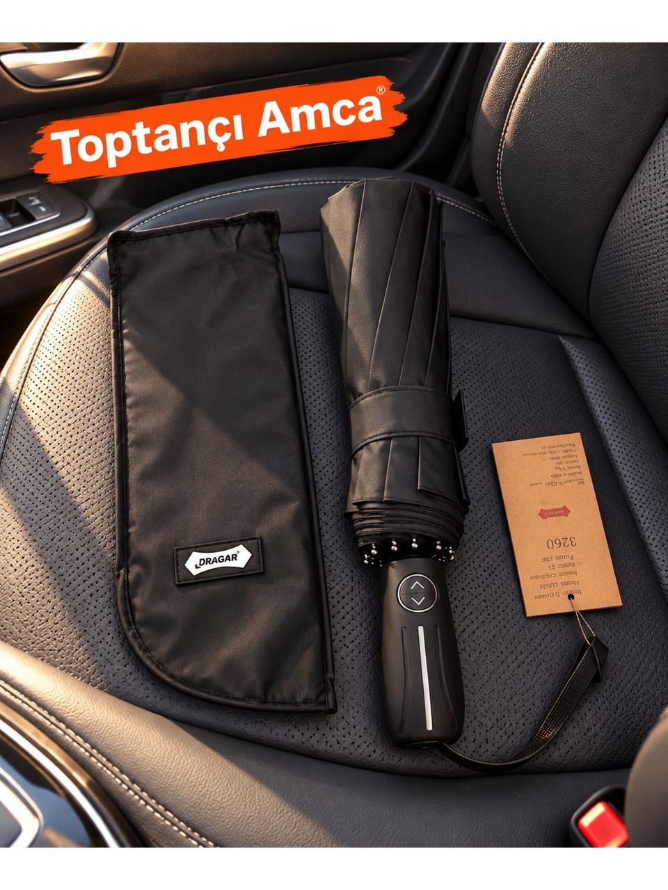 Parachase 3260 Premium Otomatik Açılır Kapanır Şemsiye – 12 Telli, Rüzgara Dayanıklı, Su Geçirmez, Kılıflı, Siyah 3260 2