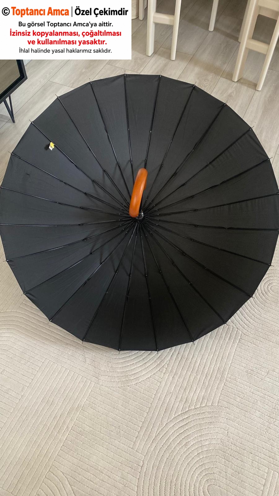 24 Telli Protokol Şemsiyesi Rainwalker RW-091 Şemsiye Siyah 100 cm Çaplı 5