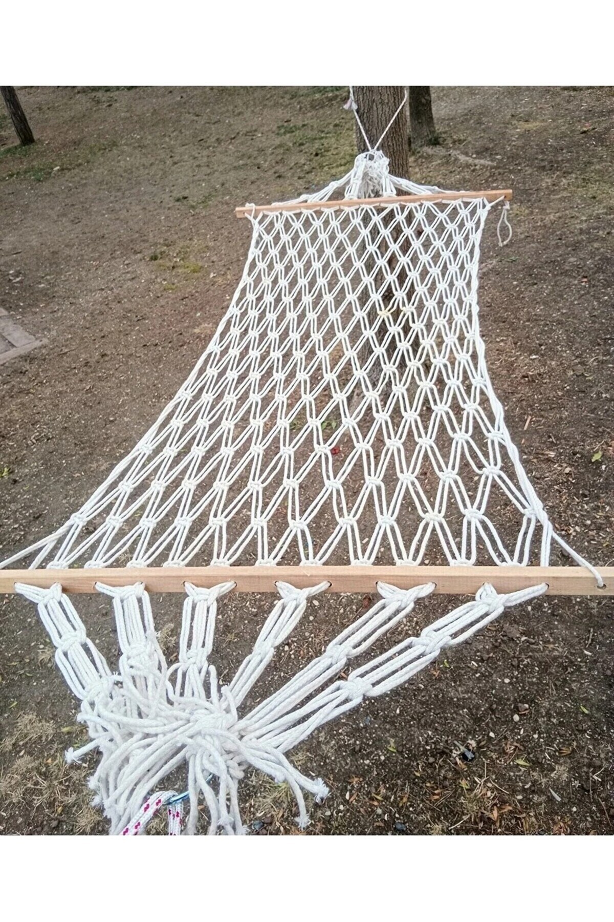 İp Hamak Makrome Hamak 90x190 cm Çift Katlı 200 kg Taşıma Kapasiteli Beyaz Balkon Bahçe Hamak