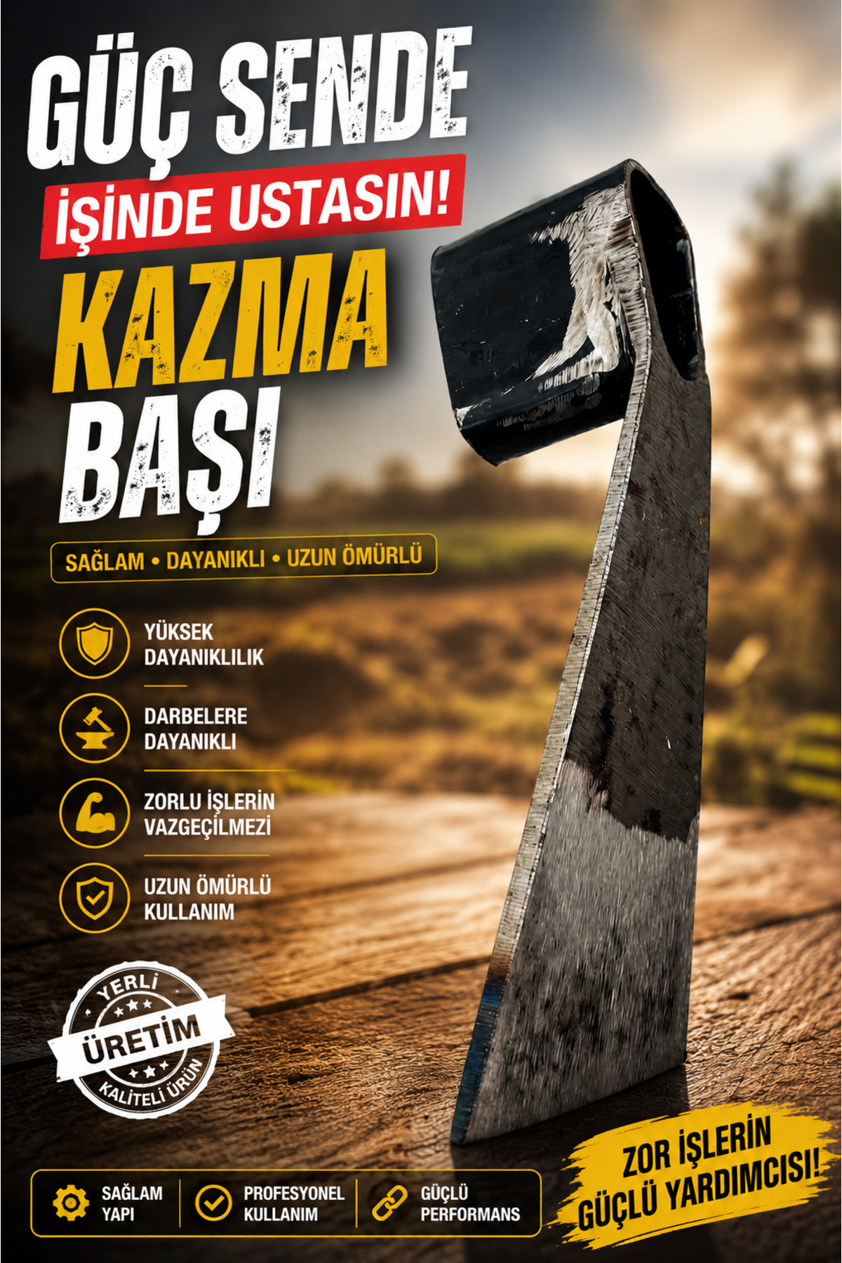 Trabzon Yapımı Sürmene Kazma Dövme Çelik Sağlam Kazma Ekin Kazması Sapsız - 1
