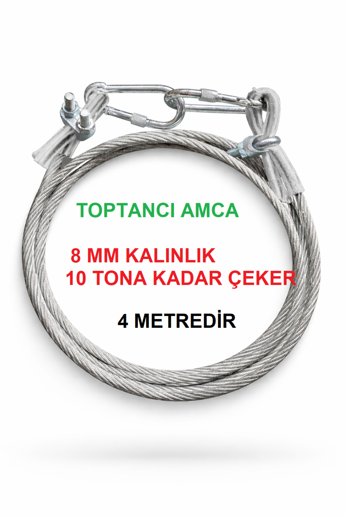 Araçta zorunlu bulunması gereken çeki halatı 10 tona kadar dayanıklı 8 mm 4 metre halat