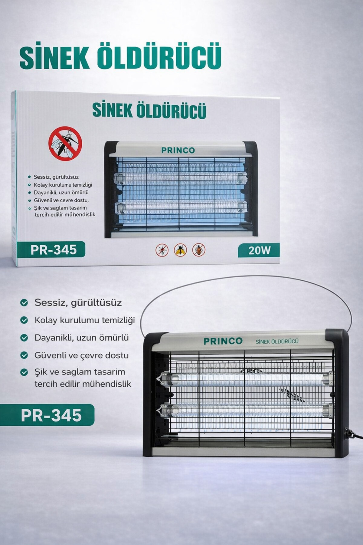 PR-345 20W Elektrikli Sinek Öldürücü Cihaz – Sivrisinek ve Uçan Haşere Kapanı - 1