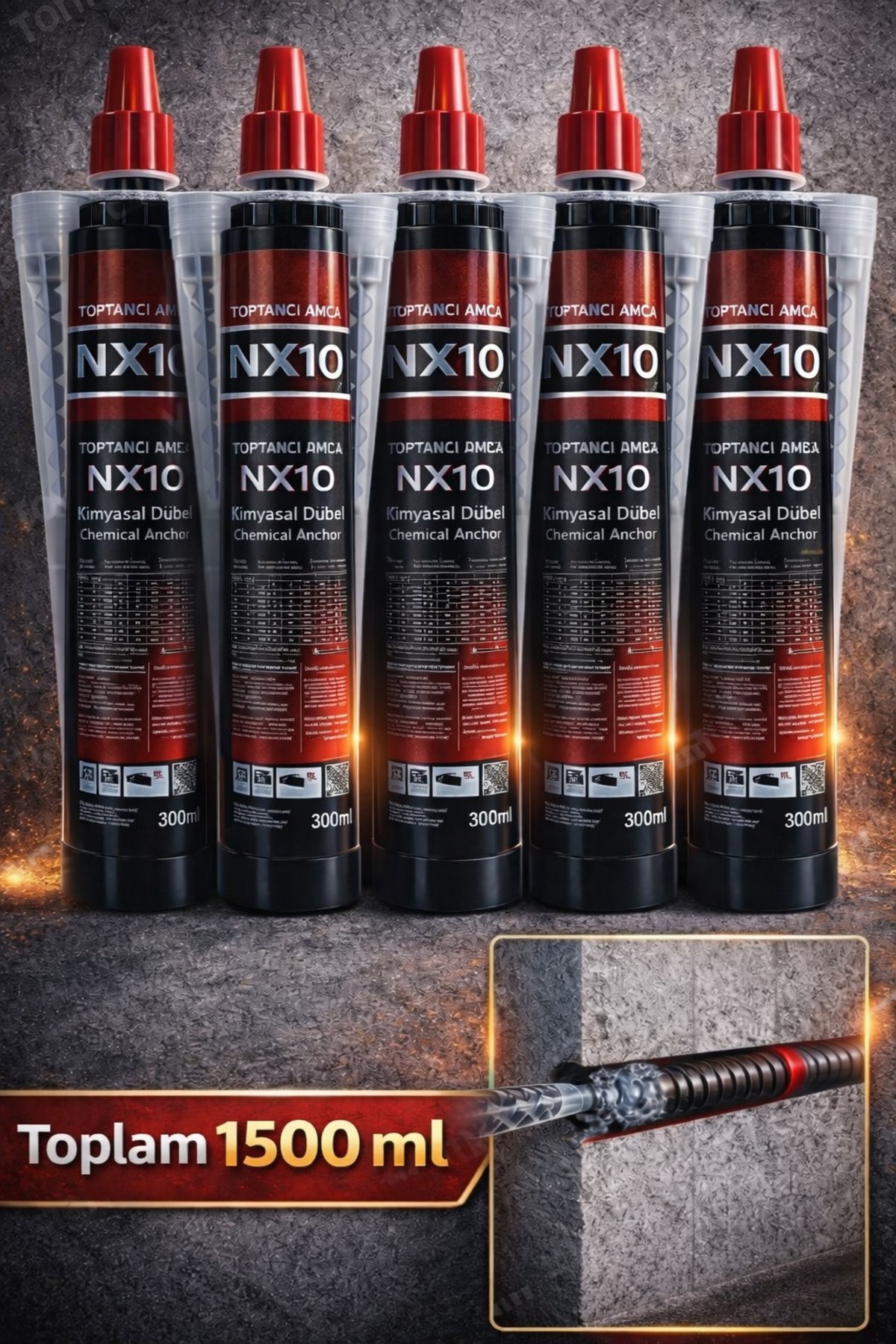 Kimyasal Dübel 300 ml 5’li Set Kimyasal Ankraj – Beton İçin Yüksek Mukavemetli NX10 - 1