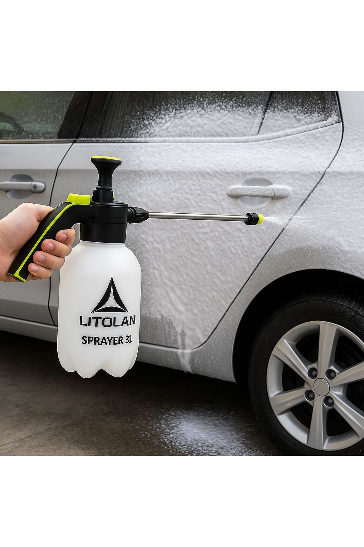 Basınçlı Yıkama Pompası Oto Araç Pompası El Değmeden Köpük Püskürtme 3 Litre Uzatma Nozulu Hediye - 1
