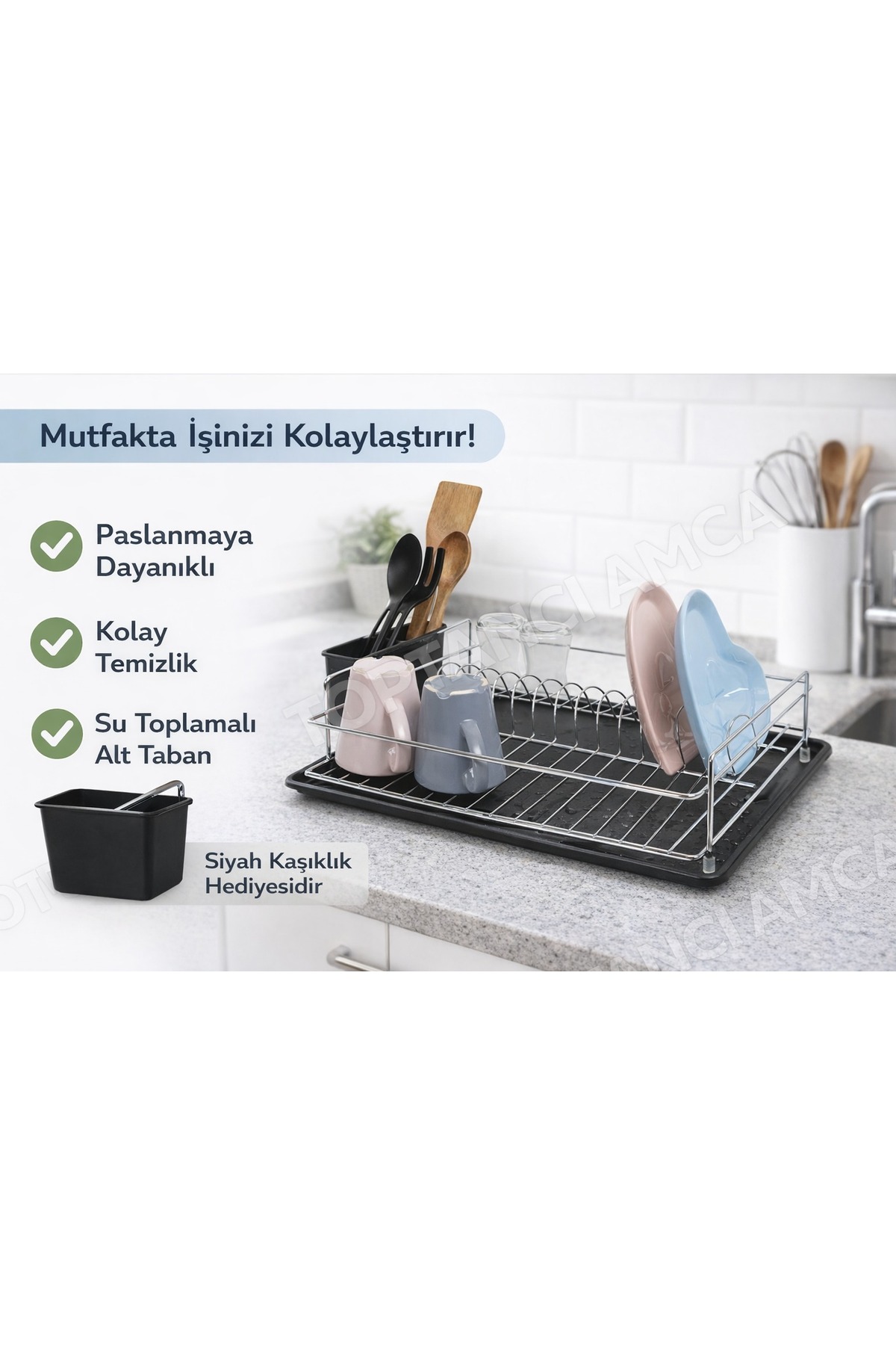 Tek Katlı Krom Tabaklık – Tezgah Üstü Bulaşık Kurutmalık, Damlalıklı (35×45 cm) - 1