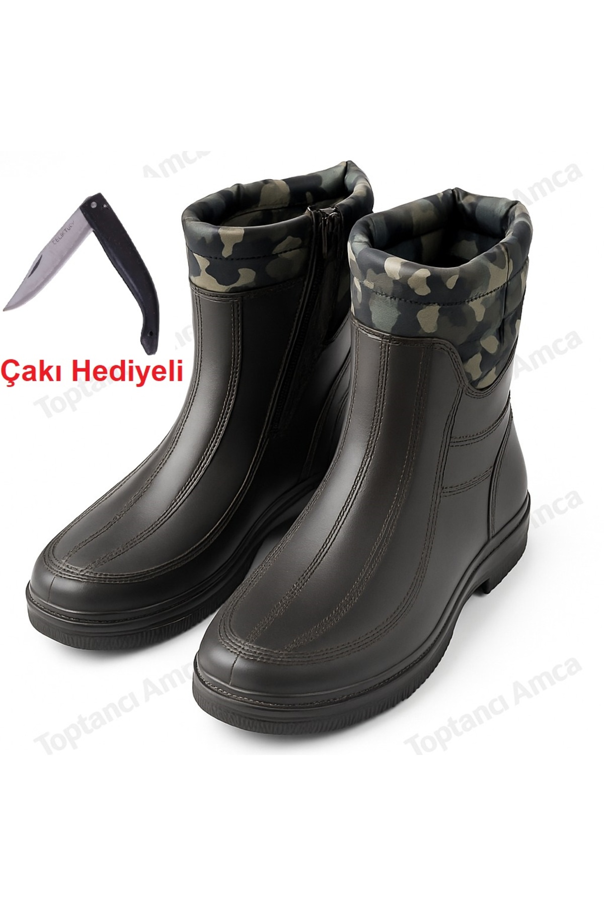 Çizme Kar Botu Lastik Erkek Bot Içi Kürklü Su Geçirmez Çizme Bot Çakı Hediyeli !! - 1