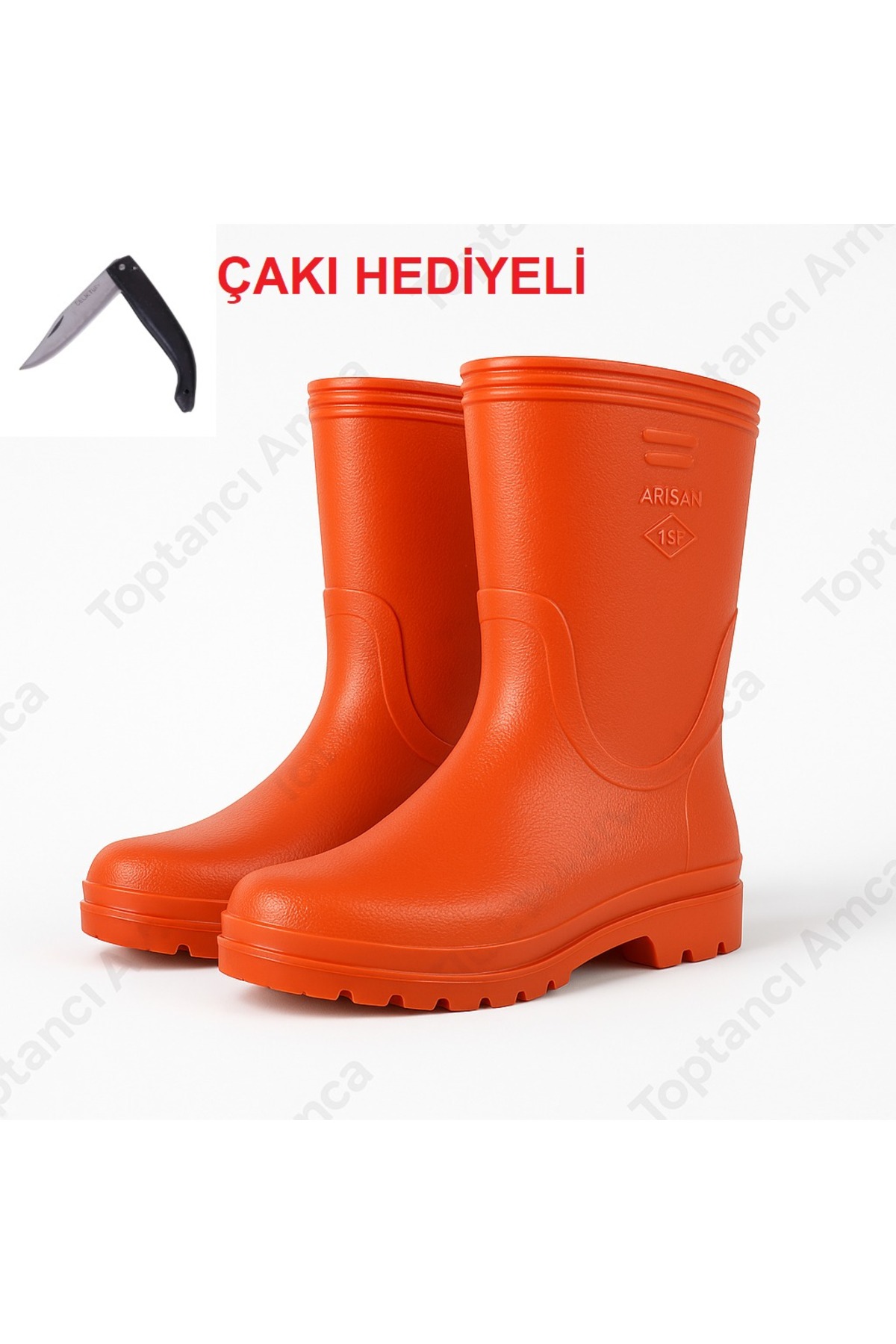Turuncu Kısa PVC İş Çizmesi – Su Geçirmez, Kaymaz Taban, Hafif ve Dayanıklı Çakı Hediyeli ! - 1