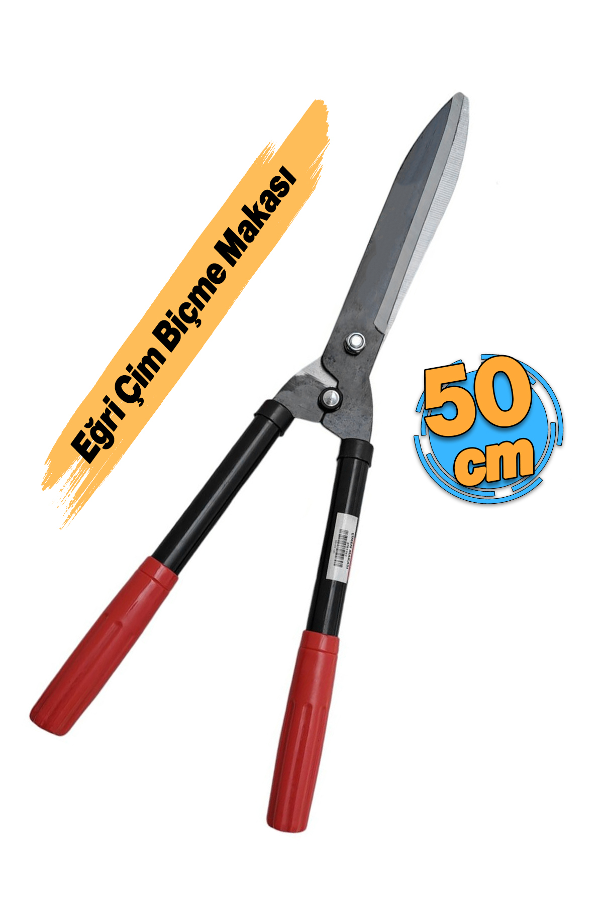Plastik Saplı Eğri Çim Budama Makası Çalı Çimen Biçme Kesme Makas 50 cm Keskin Metal Bıçkı 1 Adet