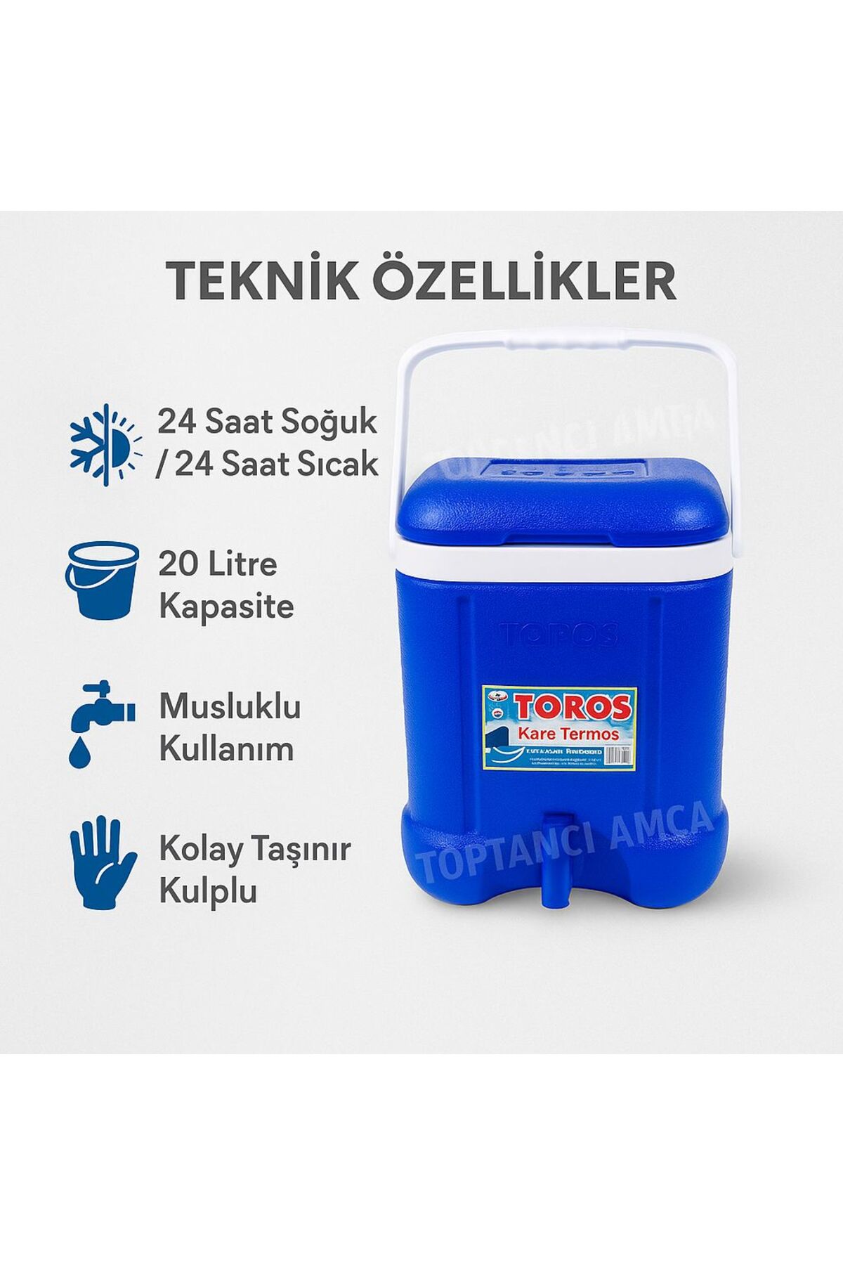 TOROS 20 LT MUSLUKLU TERMOS KARE TERMOS – GÜN BOYU SICAK & SOĞUK KORUMA! - 1