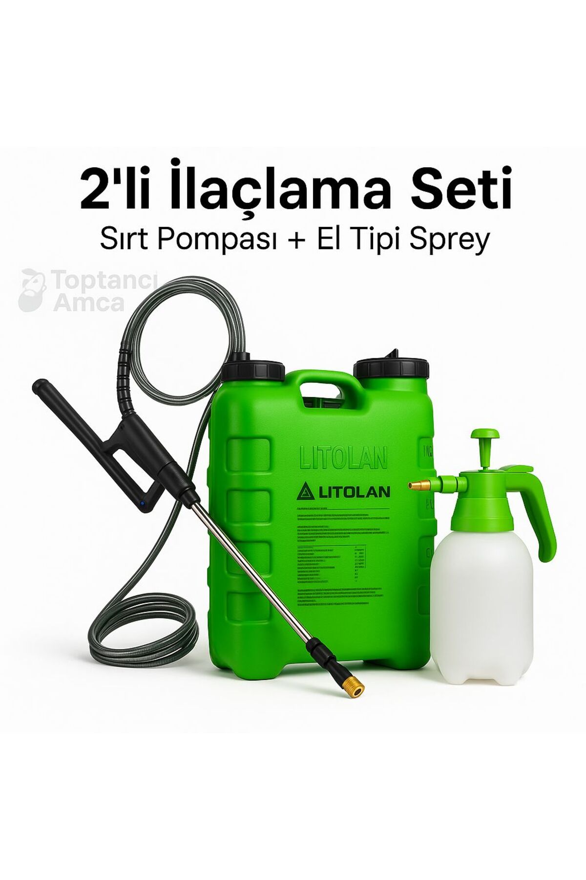 İlaçlama Pompası 2'li Set – Şarjlı 16 Lt 30 dk şarj Sırt Tipi + 2L Havalı El Tipi İlaç Pompası - 1