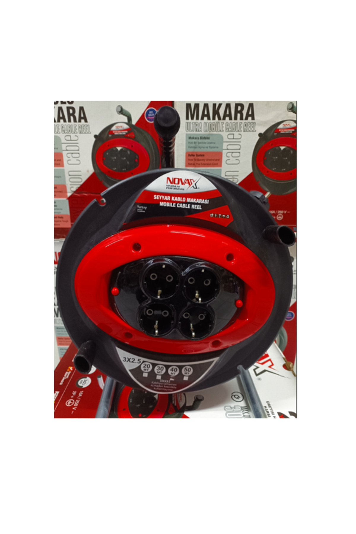 Novax Makaralı Ara Kablo Uzatma Kablosu Makaralı Priz Fiş Kalın 3x2.5 x 40 Metre - 1
