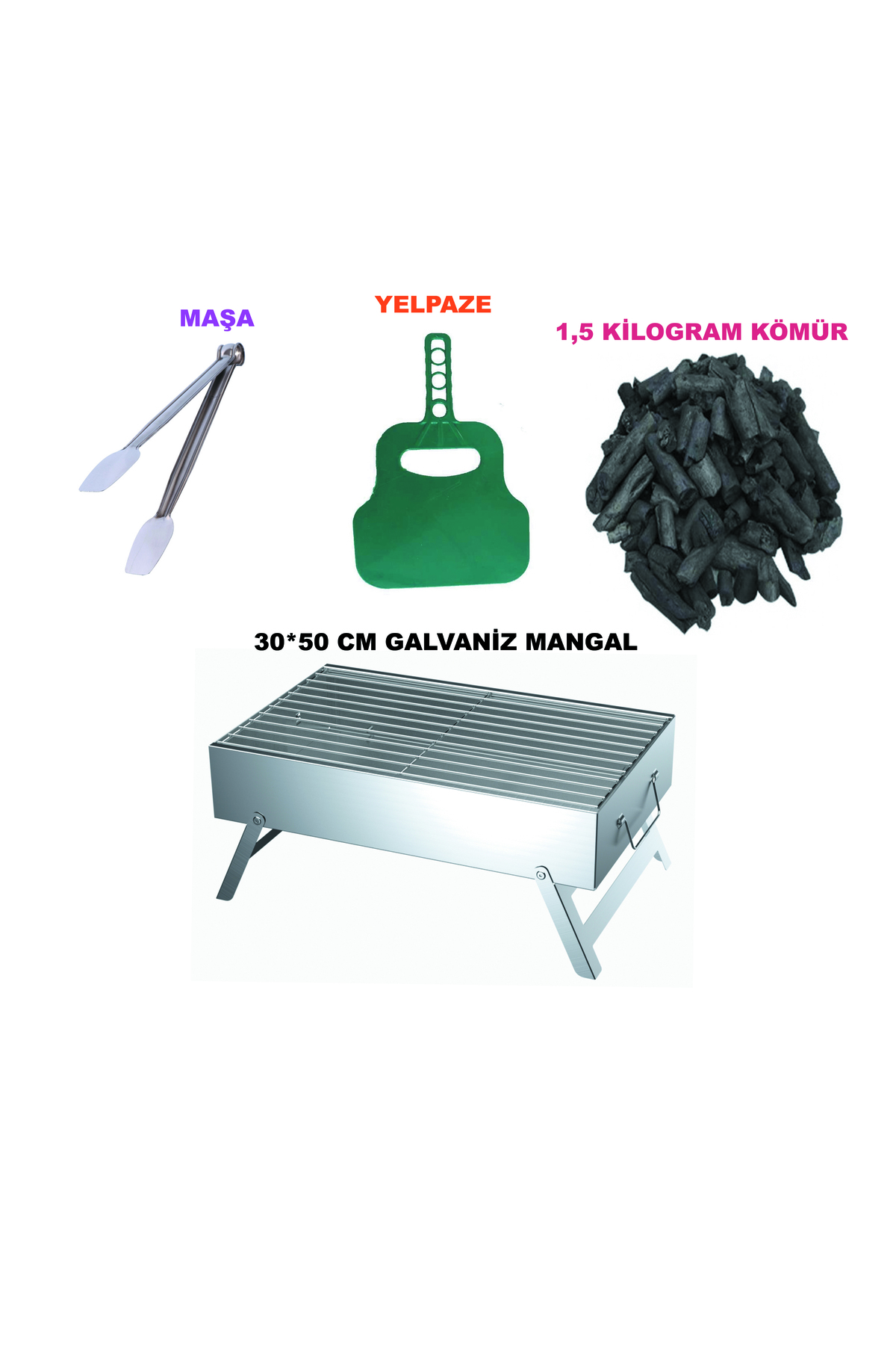 30X50 GALVANİZ MANGAL+KÖMÜR+YELPAZE+MAŞA(KATLANIR MANGAL)