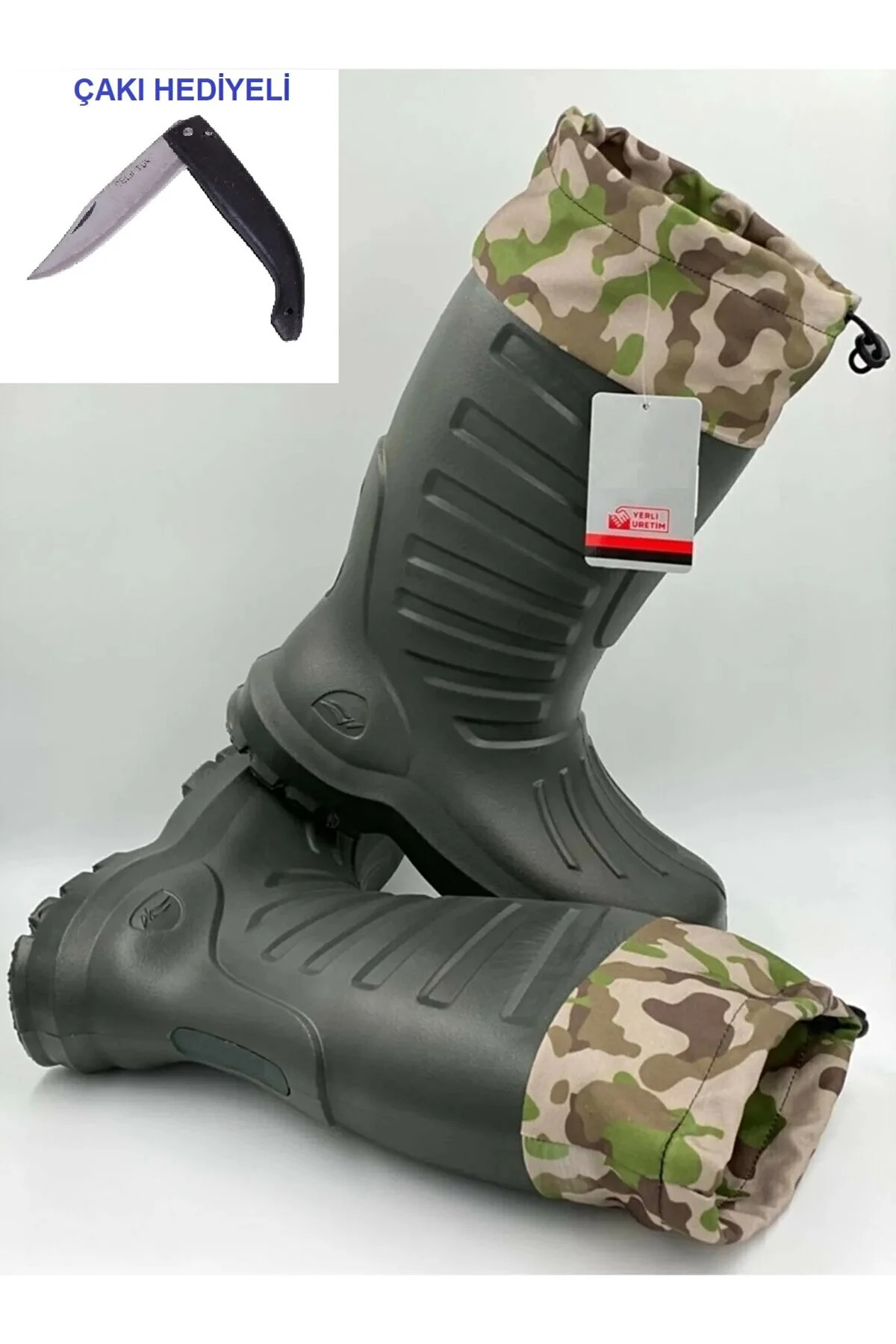 Termal Balıkçı Avcı Çizme Kamuflaj Çizme Sağlam Çizme Kışlık Bot Çakı Hediyeli - 1