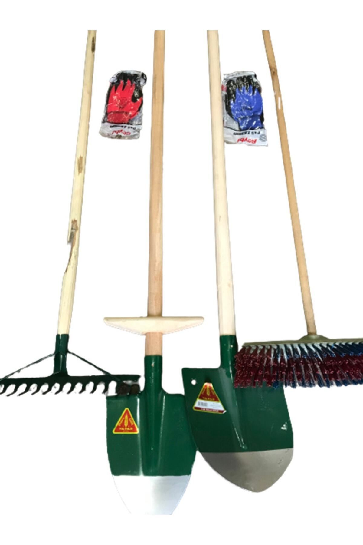 4'lü Set Saplı Bel Küreği Saplı Kürek Saplı Tırmık Ve Saplı Fırça Ve Eldiven - 1