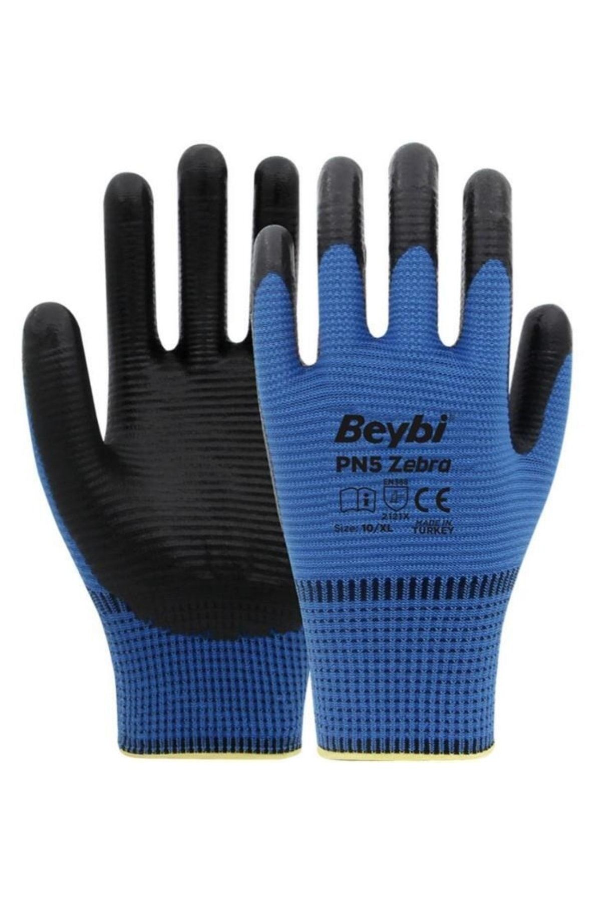 Pn5 Zebra Mavi Nitril Kaplı Örgü Polyester Iş Eldiveni - 1