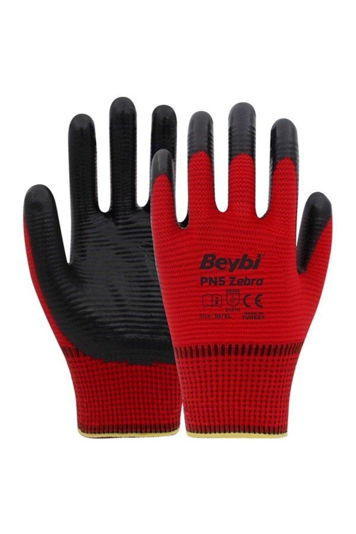 Kırmızı Polyester Örme Nitril Eldiven - 1
