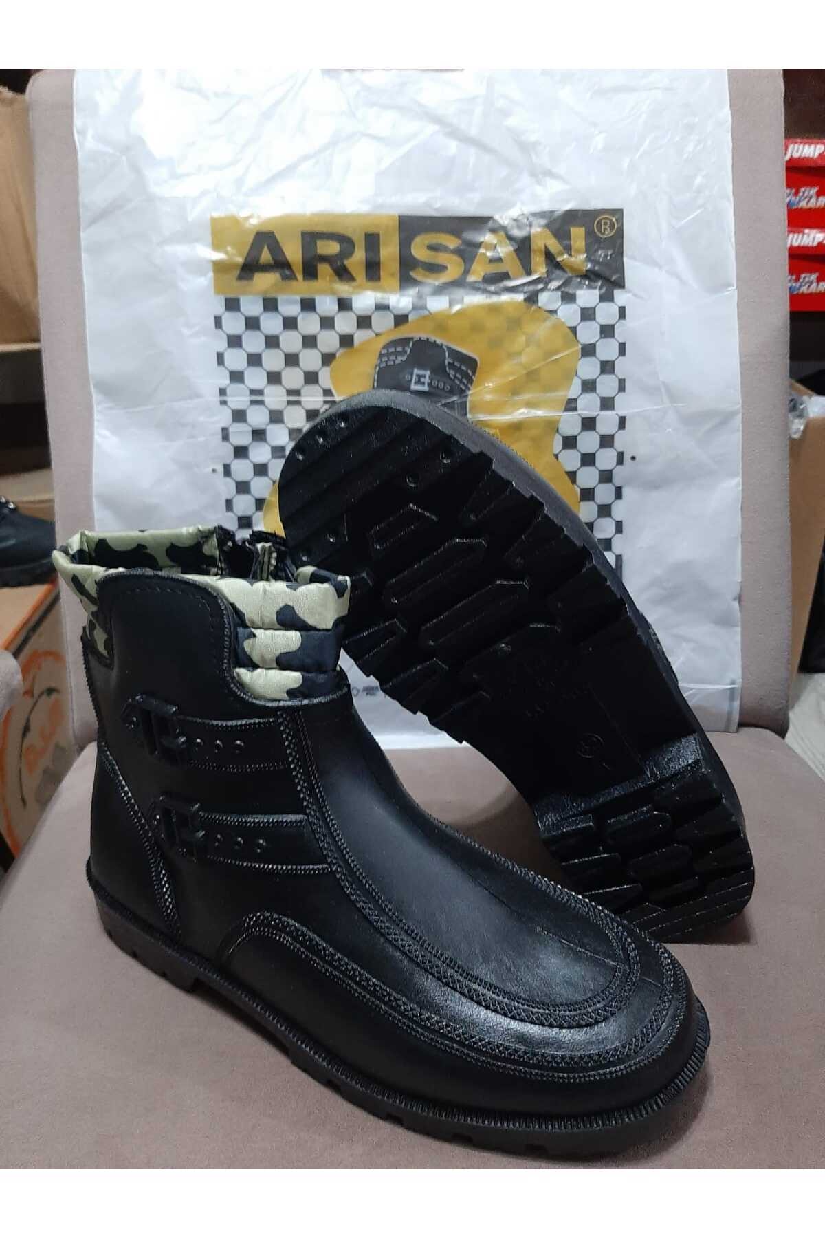 Erkek Siyah Fermuarlı Su Geçirmez Lastik Çizme Kar Botu