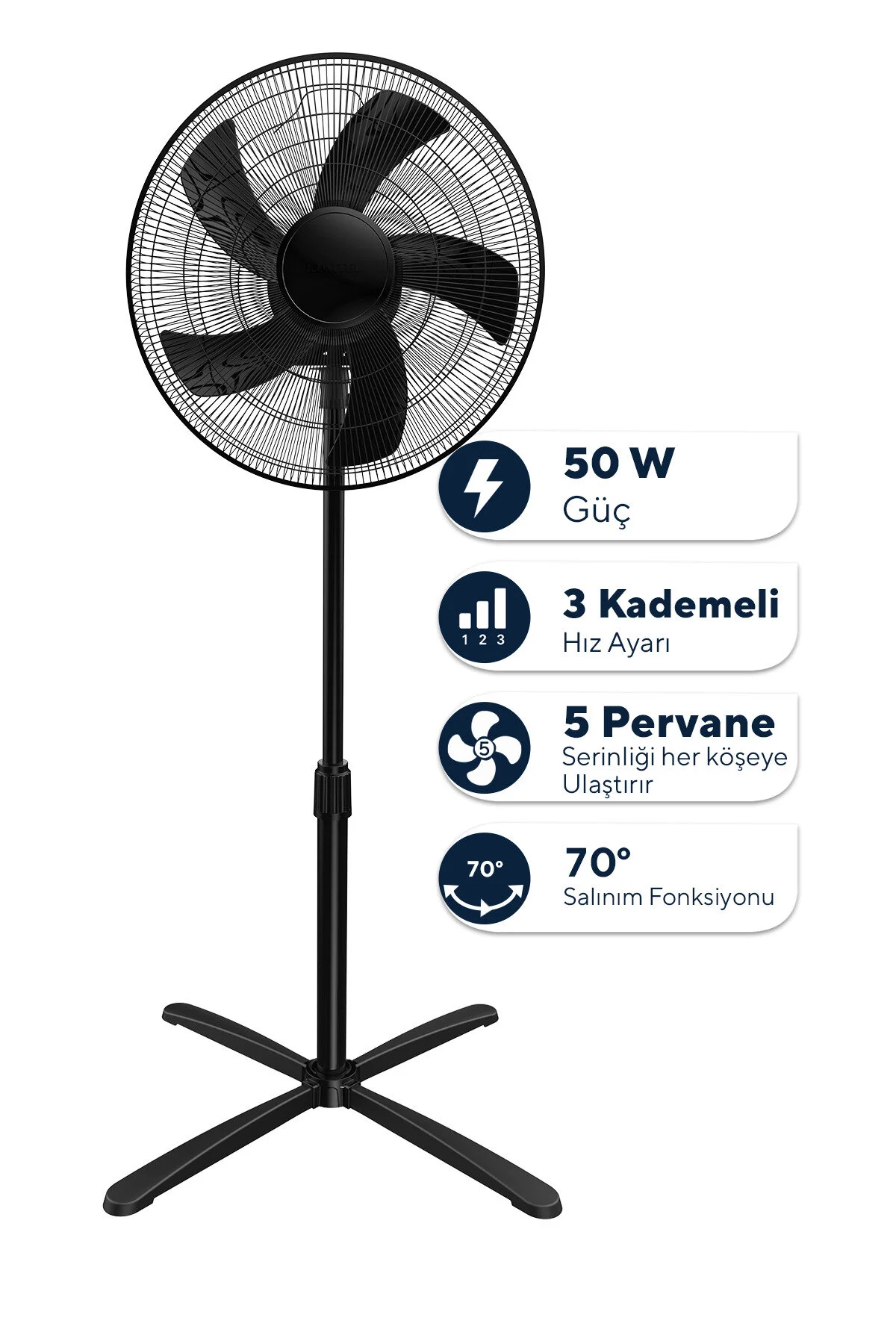 KUMTEL KTF-355 Siyah 16 inç Ayaklı Vantilatör 50 W, 5 Pervaneli, 3 Kademeli, 121 cm Yükseklik Siyah - 1