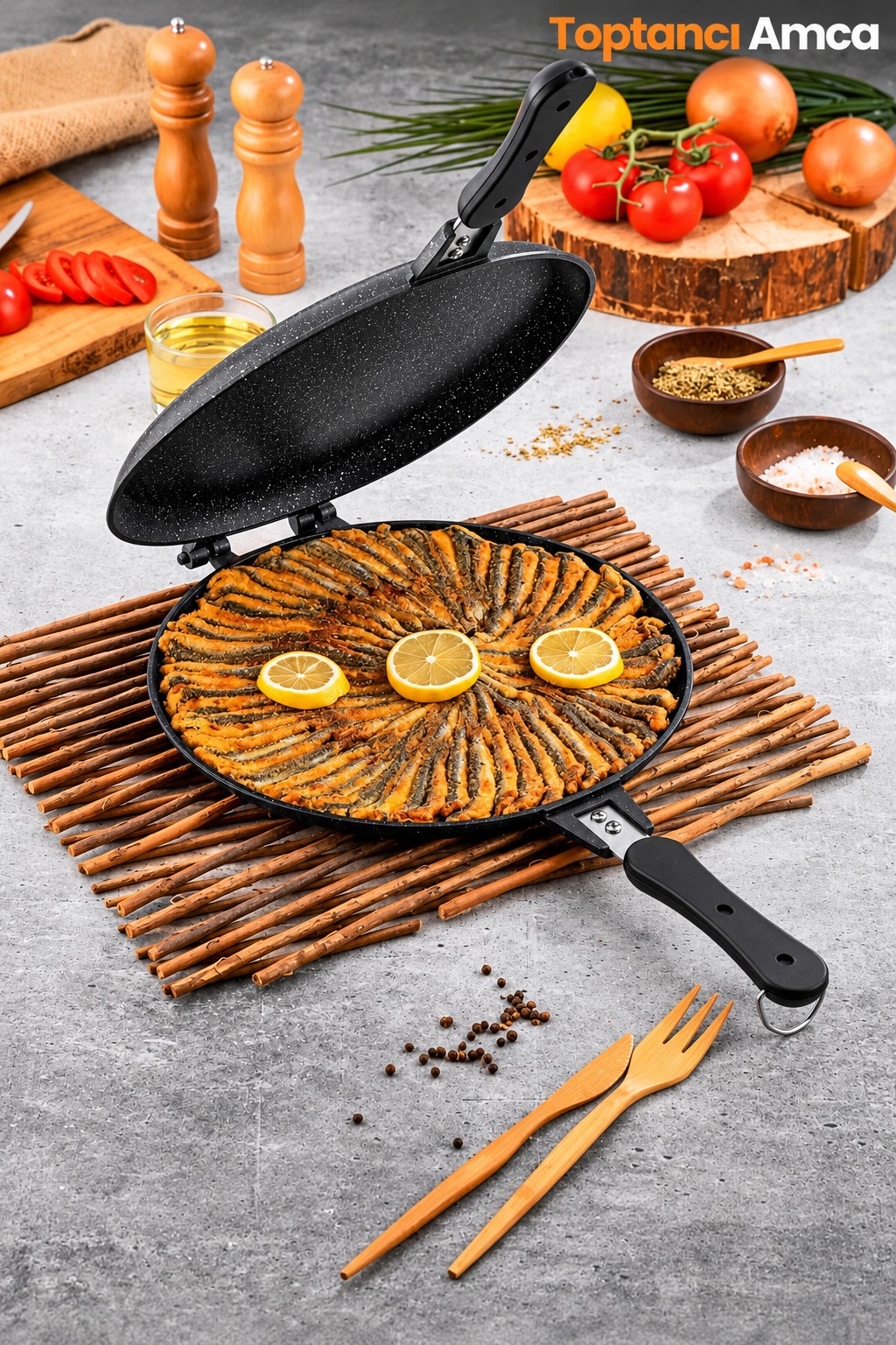 TAŞHAN Çift Taraflı Döküm Granit Balık Tavası 30cm 8697408414212 - 1