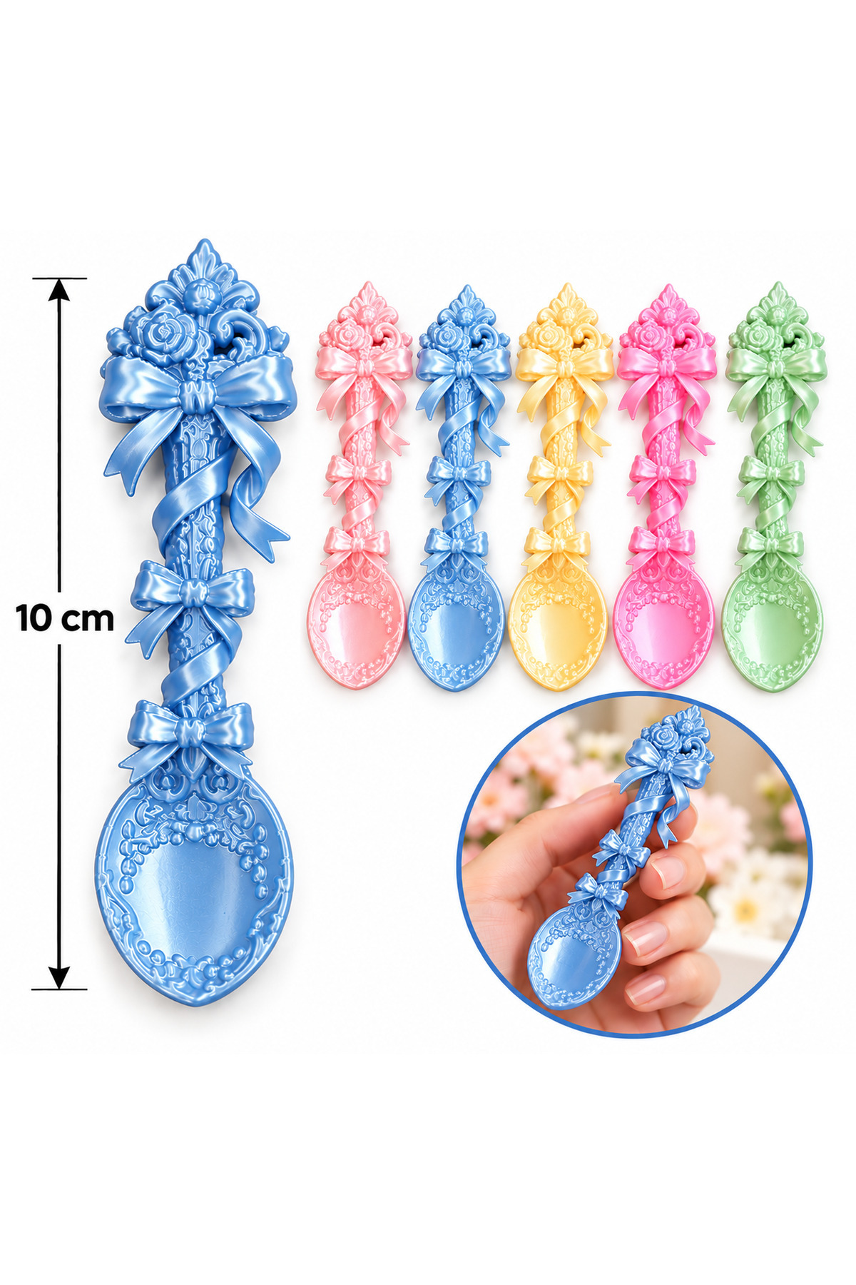 Dekoratif Çiçekli Kaşık – Kurdele Süslemeli 3D Baskı Hediyelik Mutfak Dekoru