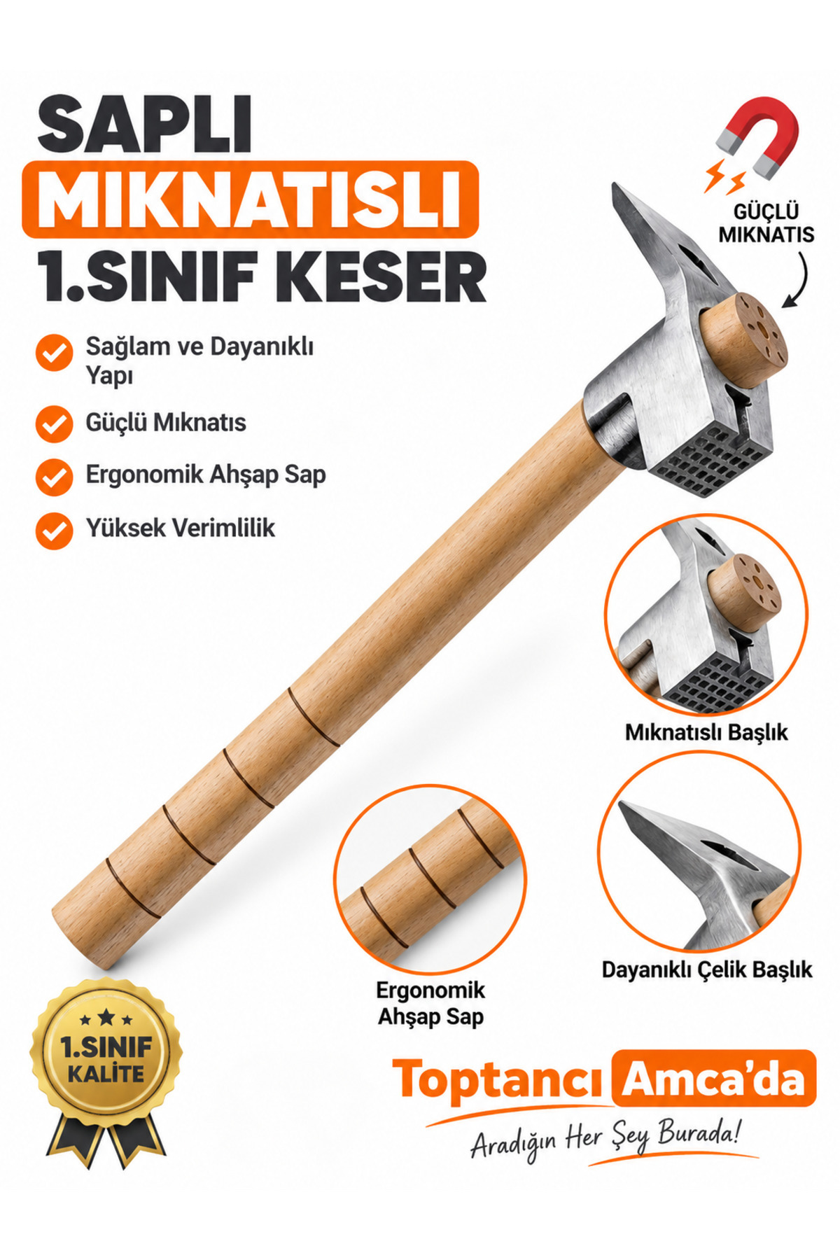 Mıknatıslı Usta Keseri Kalıpçı Dövme Çelik 430 gr Baki Koç Saplı 1.Sınıf Çelik