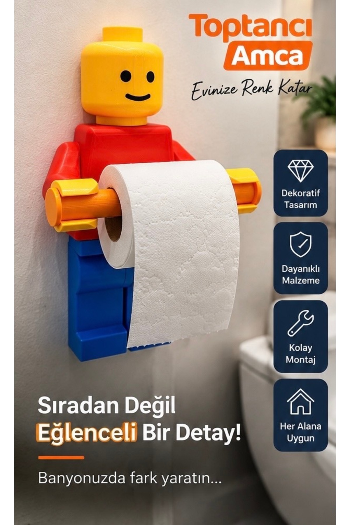 Robot Figürlü Renkli Duvar Tipi Tuvalet Kağıtlığı Dekoratif Tuvalet Kağıdı Tutucu