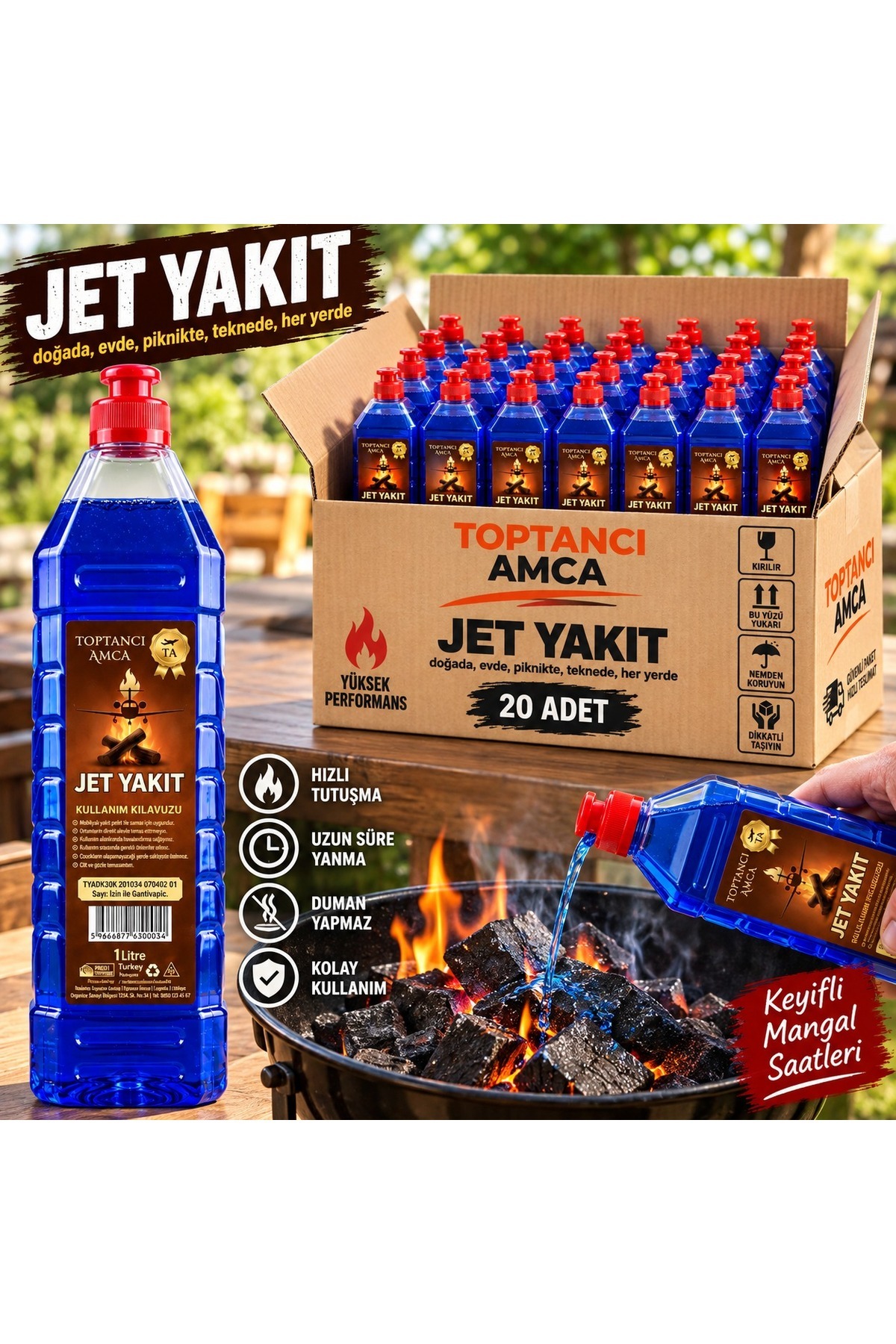 Jet Yakıt 1 Litre 20'li Paket Mangal Kamp Piknik Yakıtı Hızlı Yanma Garantili