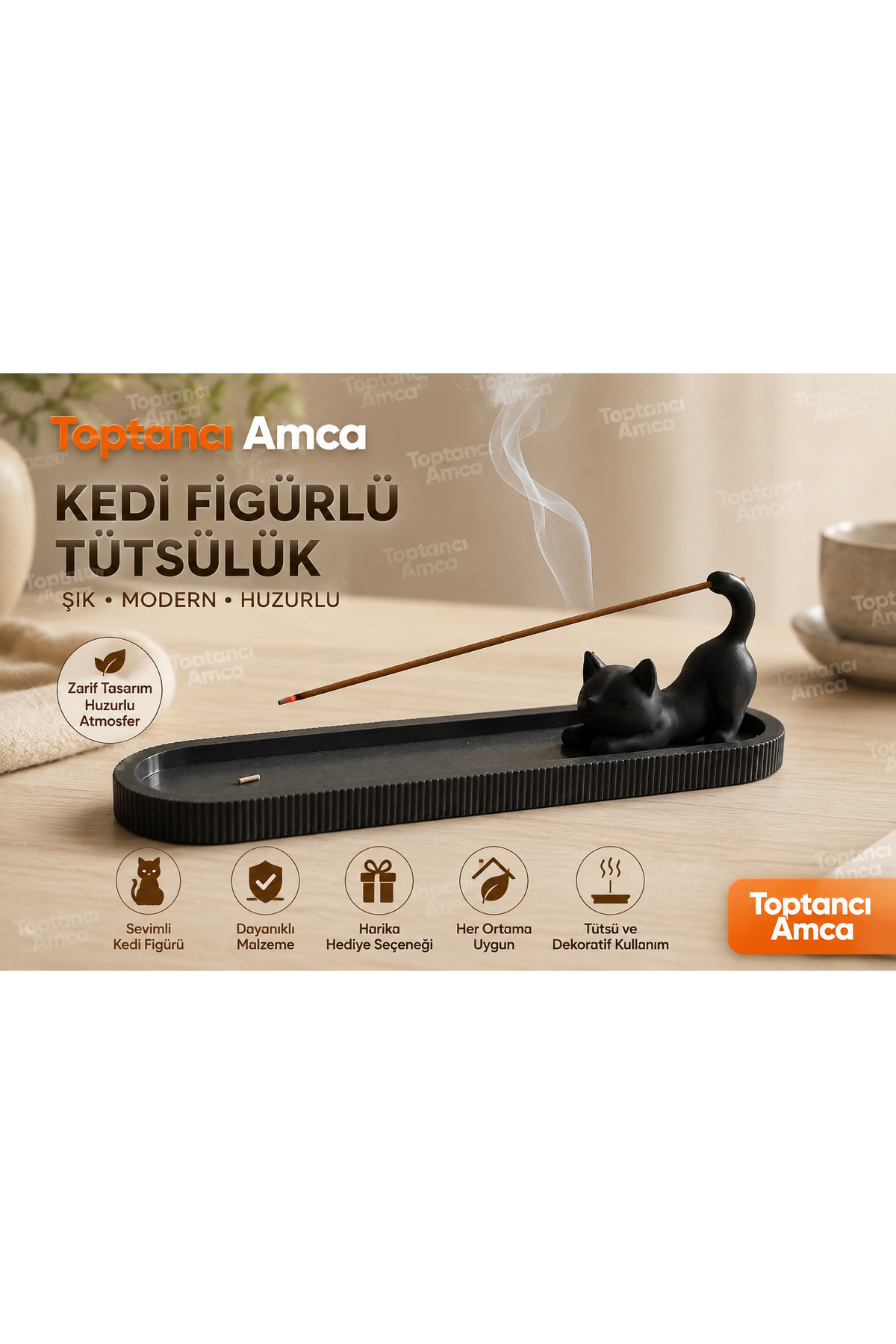 Kedi Figürlü Tütsülük – Dekoratif Tütsü Tutucu | Modern Ev Dekoru pla baskı